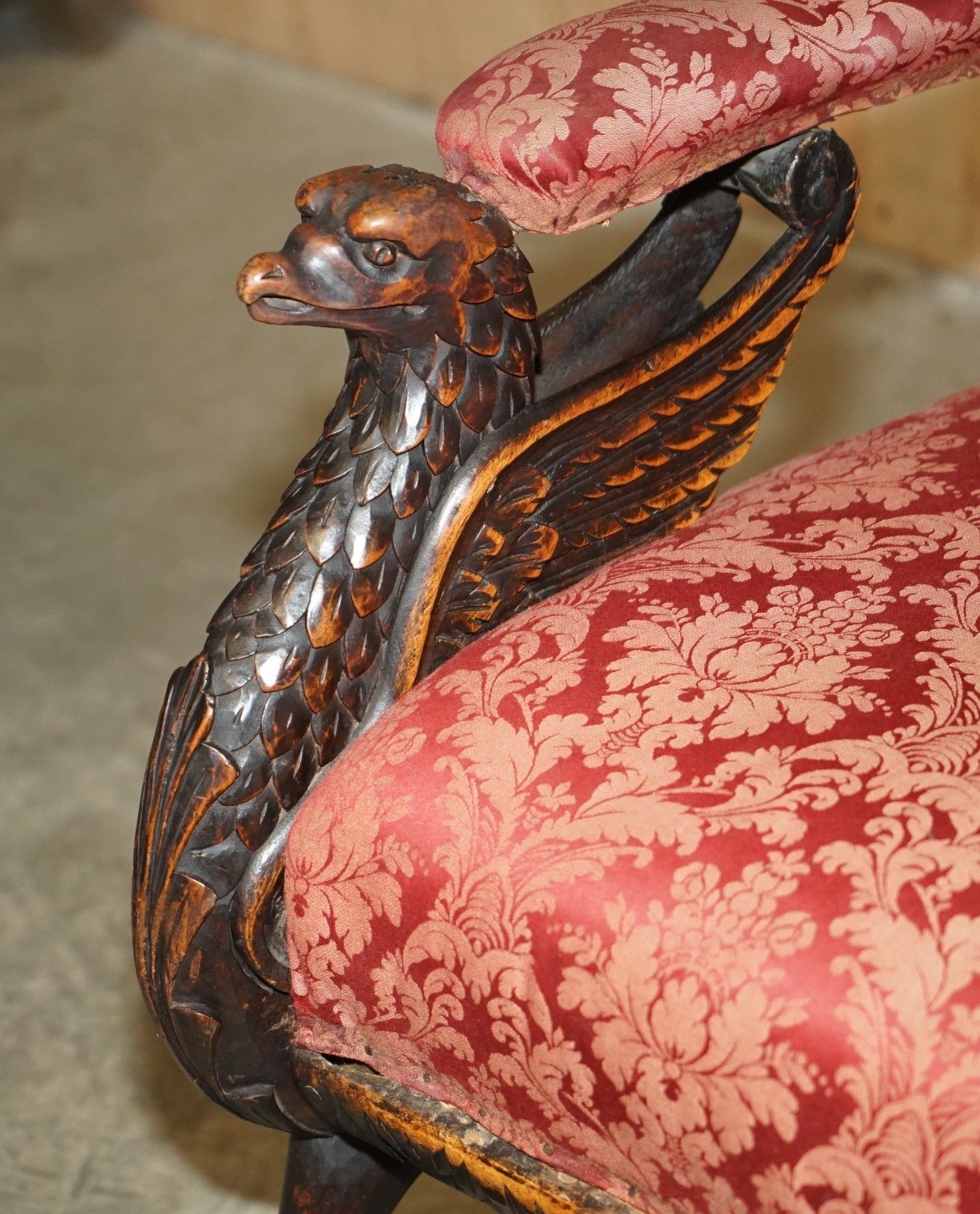 photo for sale Hand Carved Antique French Empire Griffin Armorial Crest Coat Of Arms Armchair