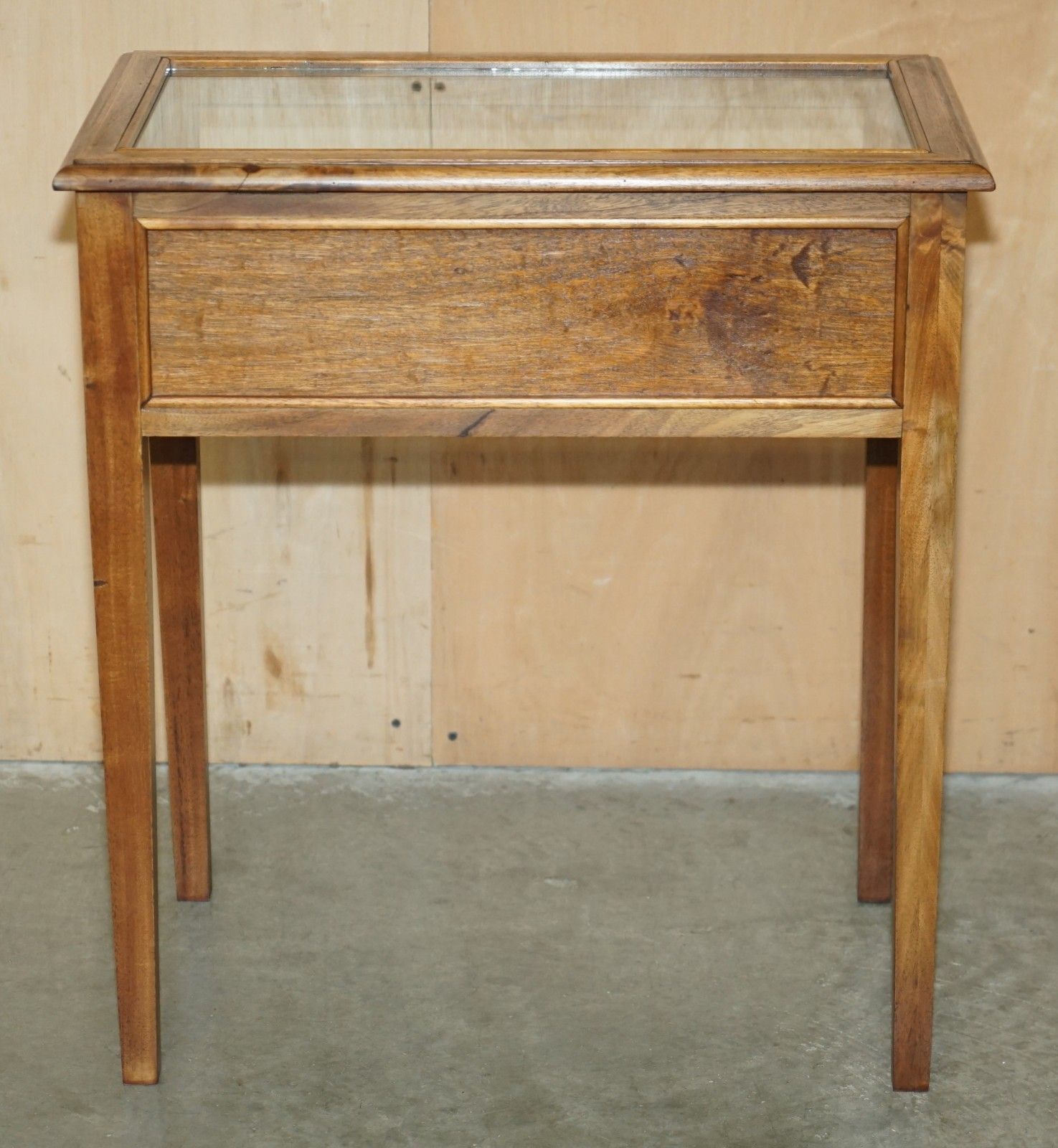 Antique Edwardian Mahogany Glass Display Case Side End Table For Trinkets Etc photo vintage
