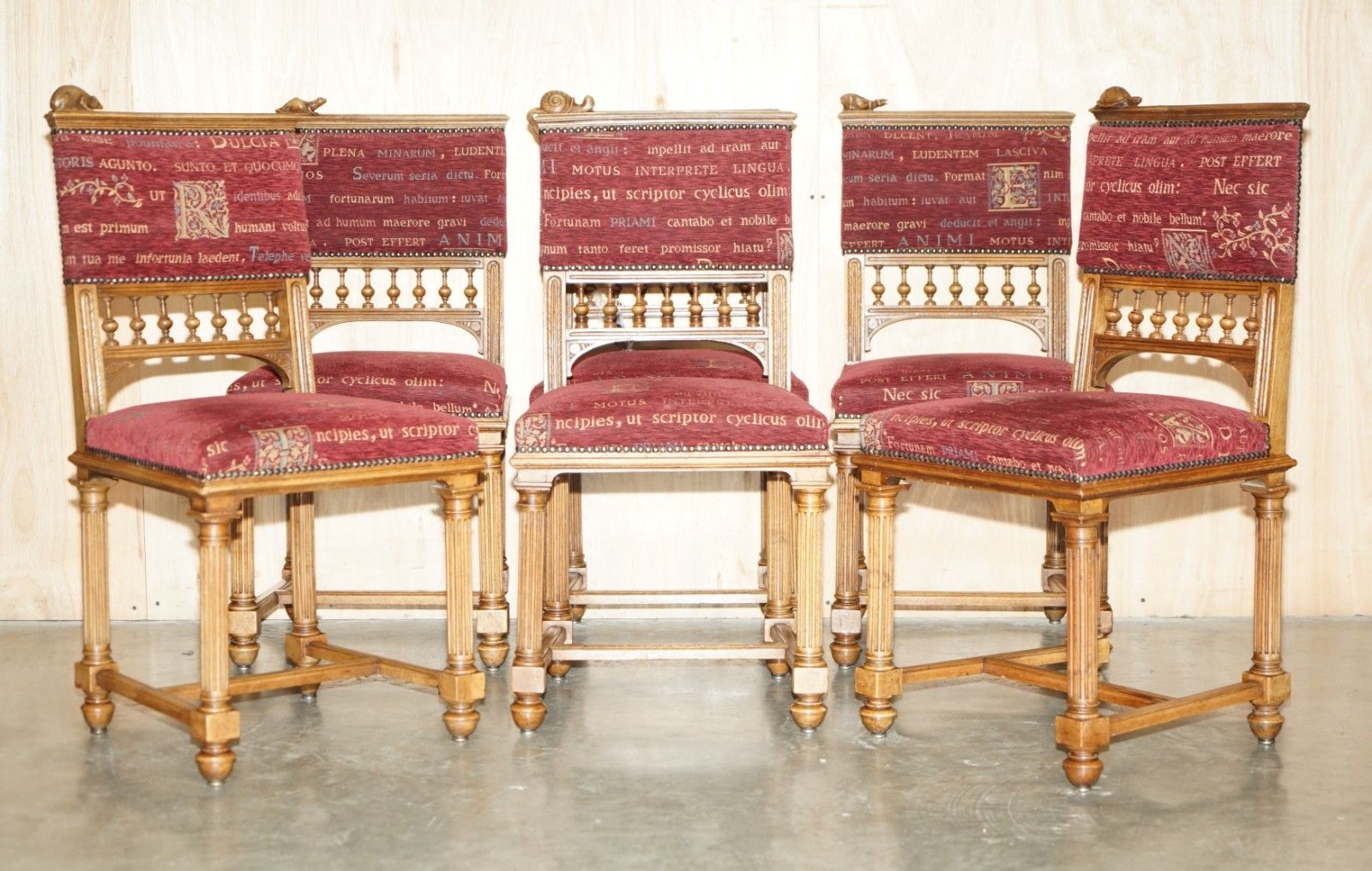 Six Antique French Walnut Dining Chairs Depicting A Frog Snail Lizard Tortoise photo furniture