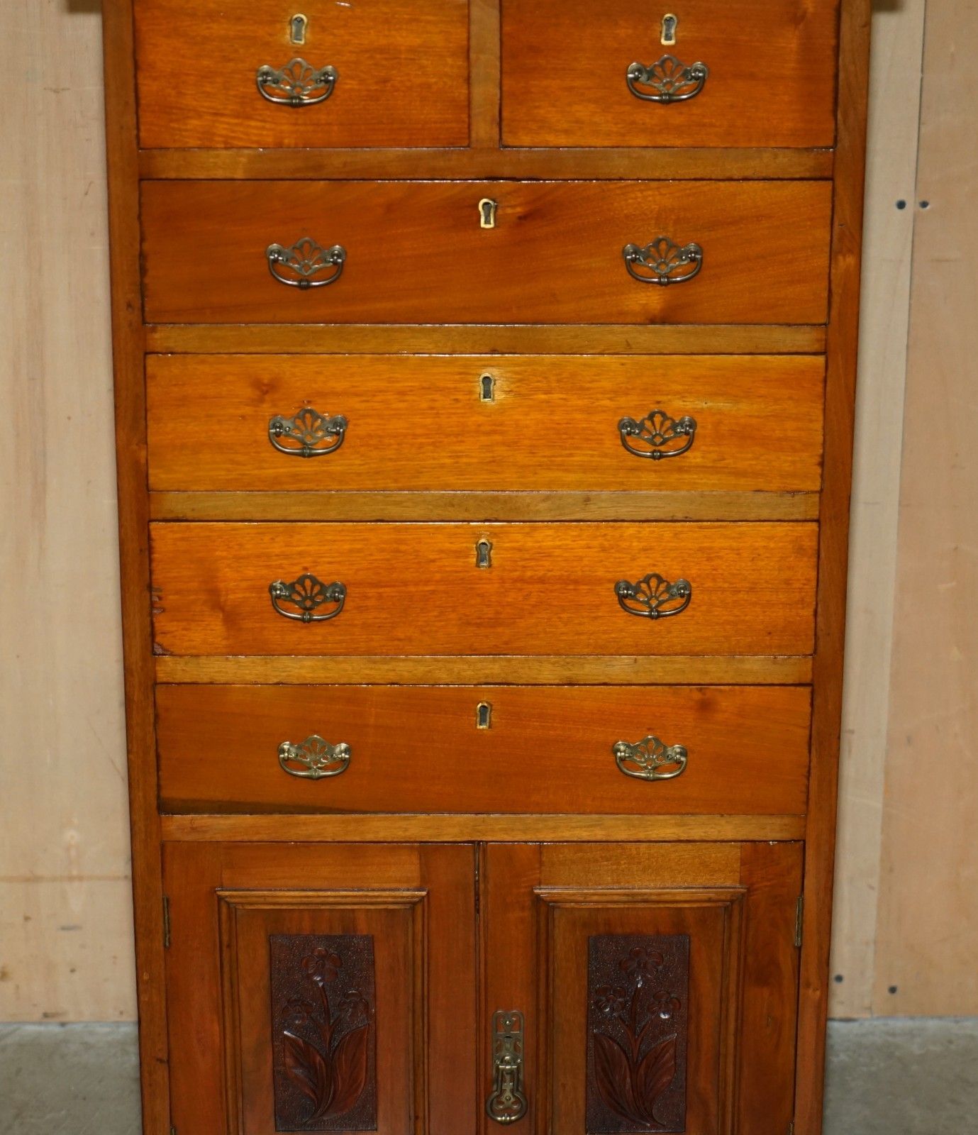 Victorian Walnut Hand Carved Tallboy Chest Of Drawers Cupboard With Gallery Rail photo 3420.0
