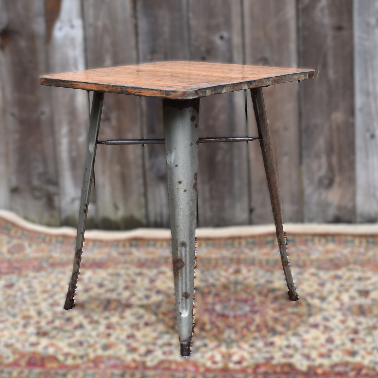 Vintage Industrial Tolix Style Metal Wooden Bistro Console Side Table Desk photo for sale
