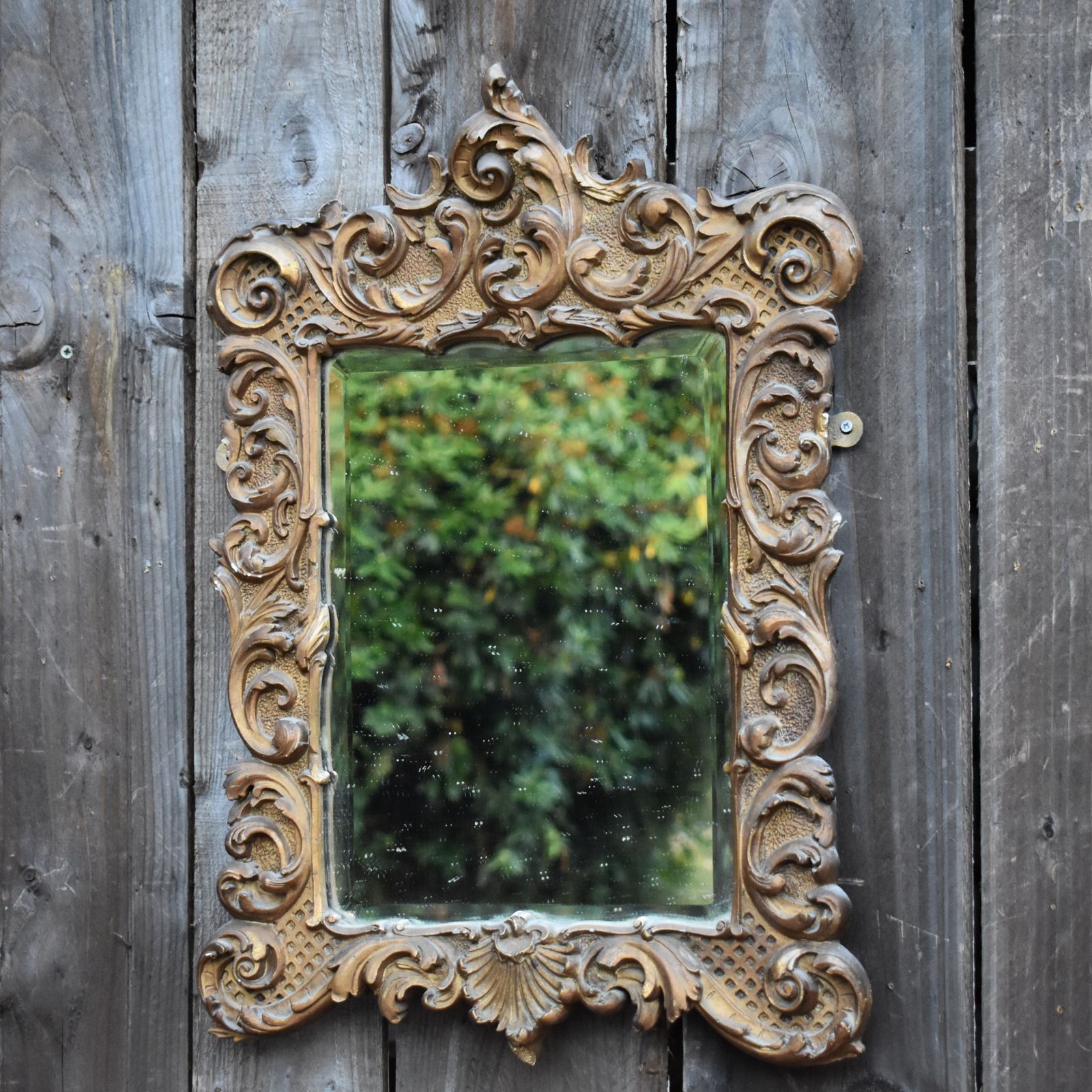 Antique 19th Century Rococo Acanthus Leaf Scroll Gilt Gesso Bevelled Wall Mirror