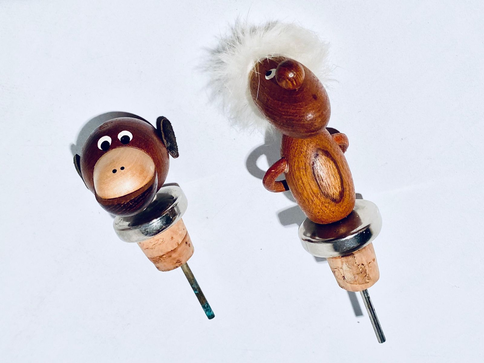 Monkey & Pessimist Hans Bølling Liquor Cork Bottle Stoppers / Vintage Danish Decor Barware