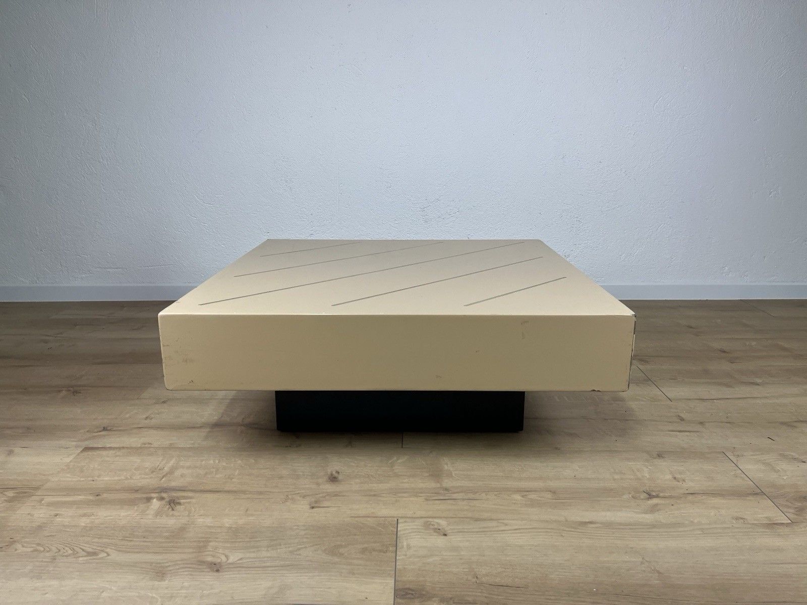 Square Coffee Table Lacquered Wood Beige Deco 1950’s Vintage Design photo for sale