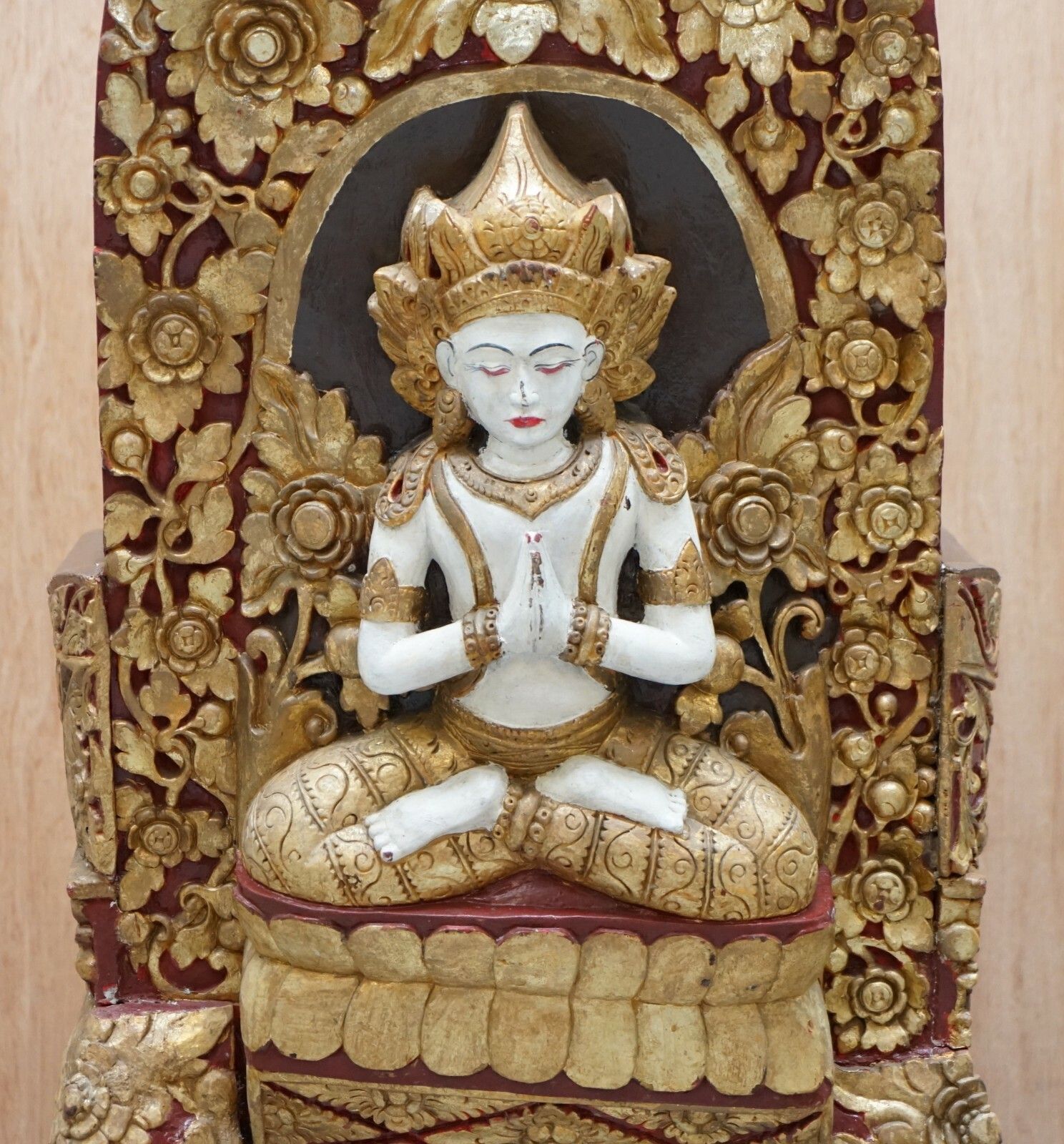 3850.0 Rare Pair Of Circa 1900 Tibetan Ceremonial Chairs Nyingma Buddha Carved In Backs photo