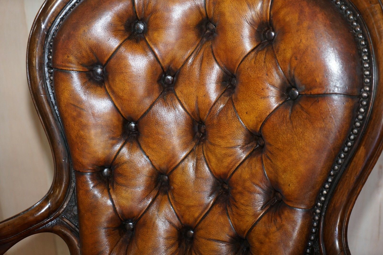 Fine Antique Show Framed Victorian Chesterfield Brown Leather Library Armchair photo 3750.0