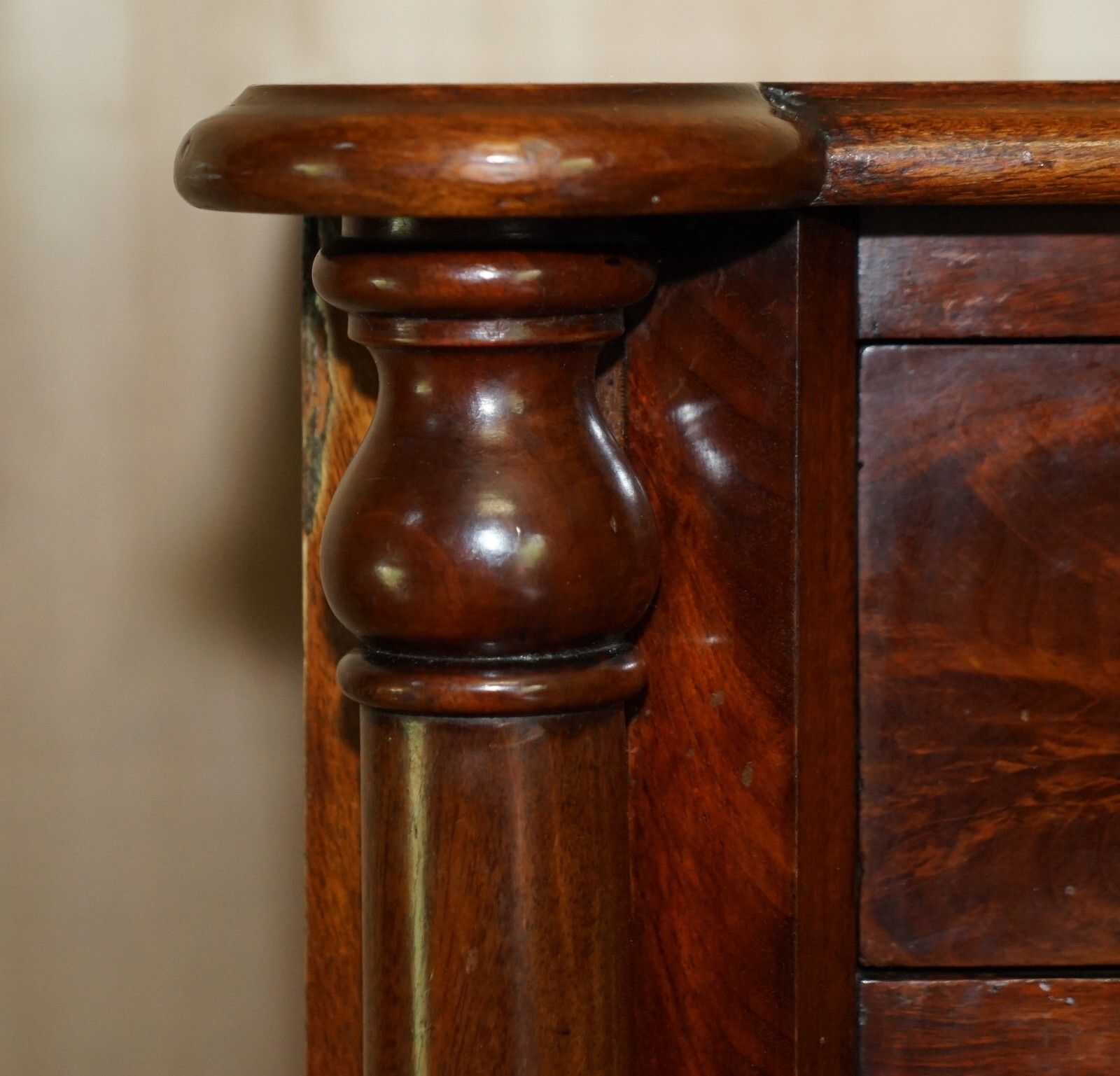 Exquisite Antique Victorian Flamed Mahogany Chest Of Drawers Porcelain Castors photo Furniture