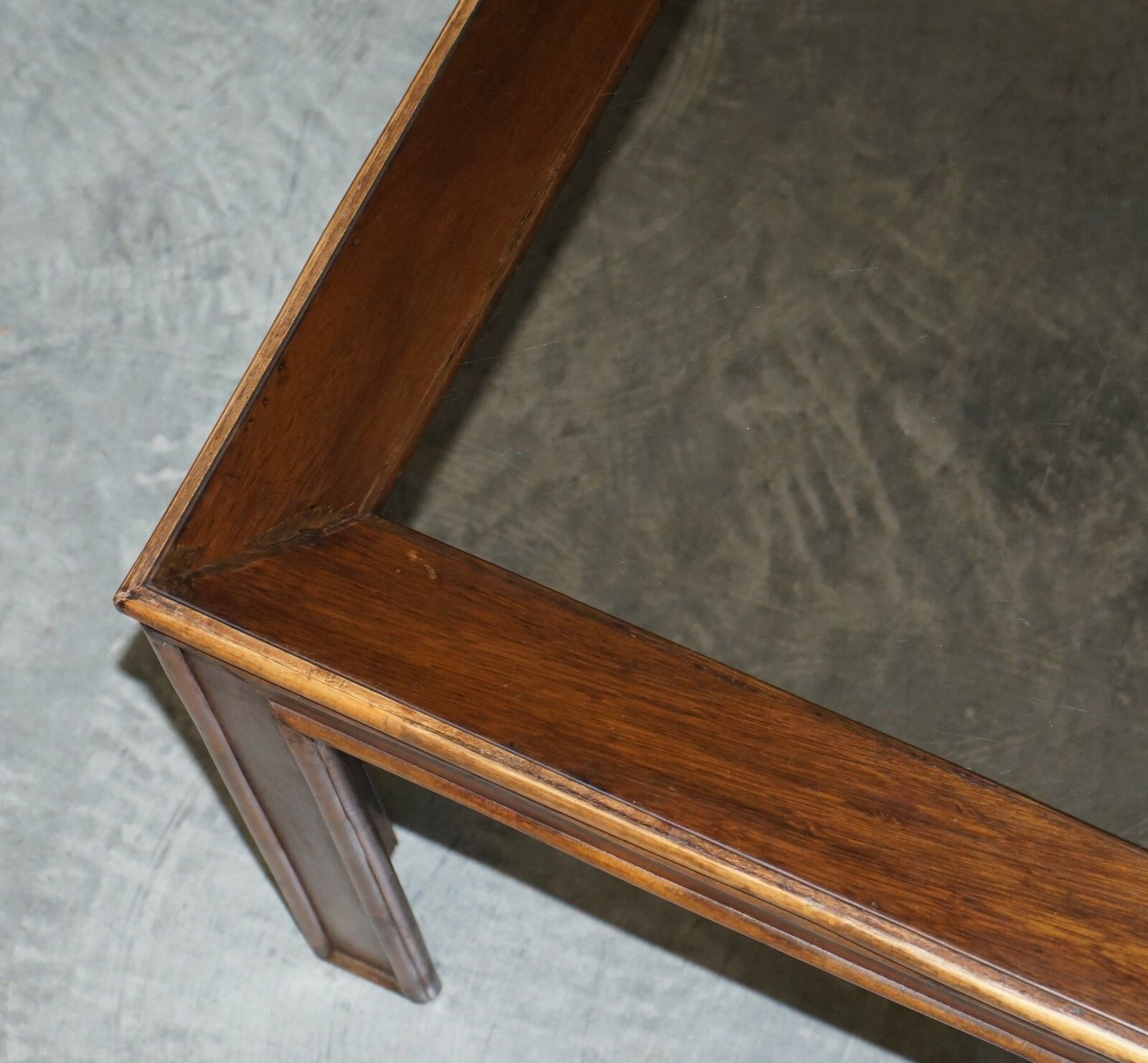 Vintage Chinese Chippendale Refectory Dining Table With Smoked Glass Table Top photo vintage