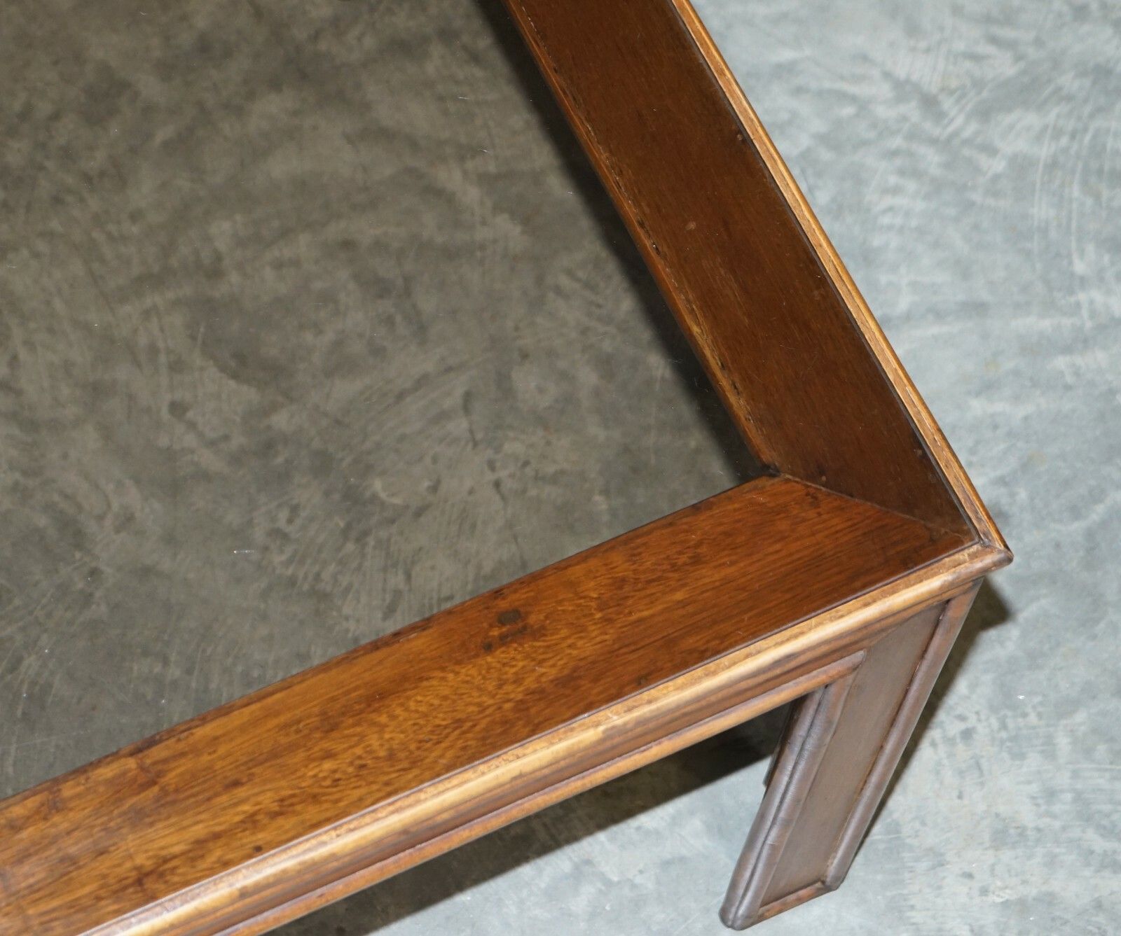 photo furniture Vintage Chinese Chippendale Refectory Dining Table With Smoked Glass Table Top