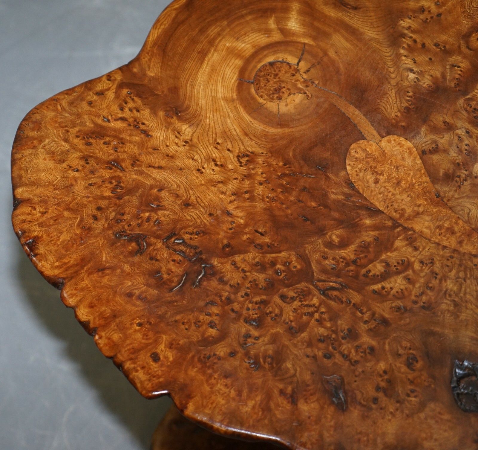 Exquisite Solid Burr Walnut Hand Crafted By Nature Side End Lamp Wind Table photo vinterior