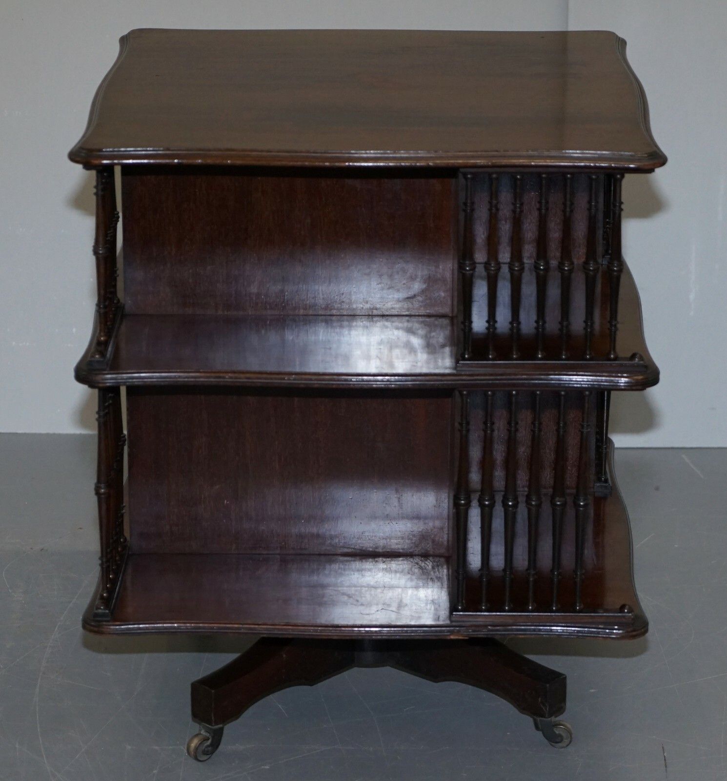 Furniture Victorian Antique Howard & Son's Revolving Library Bookcase Side End Wine Table photo