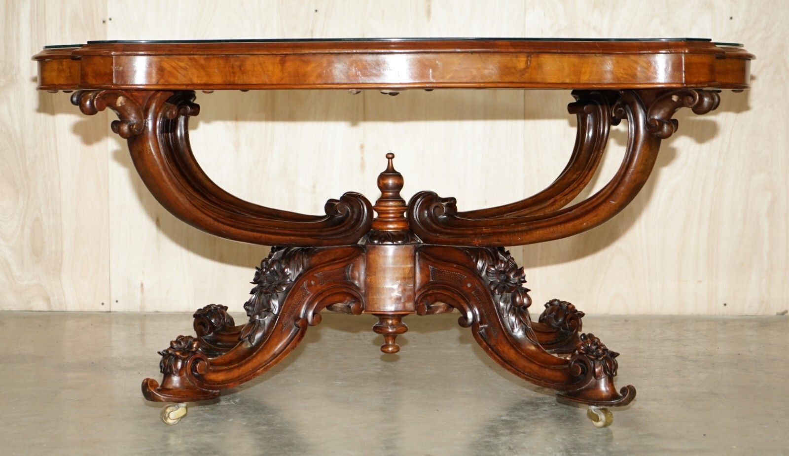 Very Fine Circa 1860 Antique Victorian Ornately Carved Centre Burr Walnut Table photo for sale
