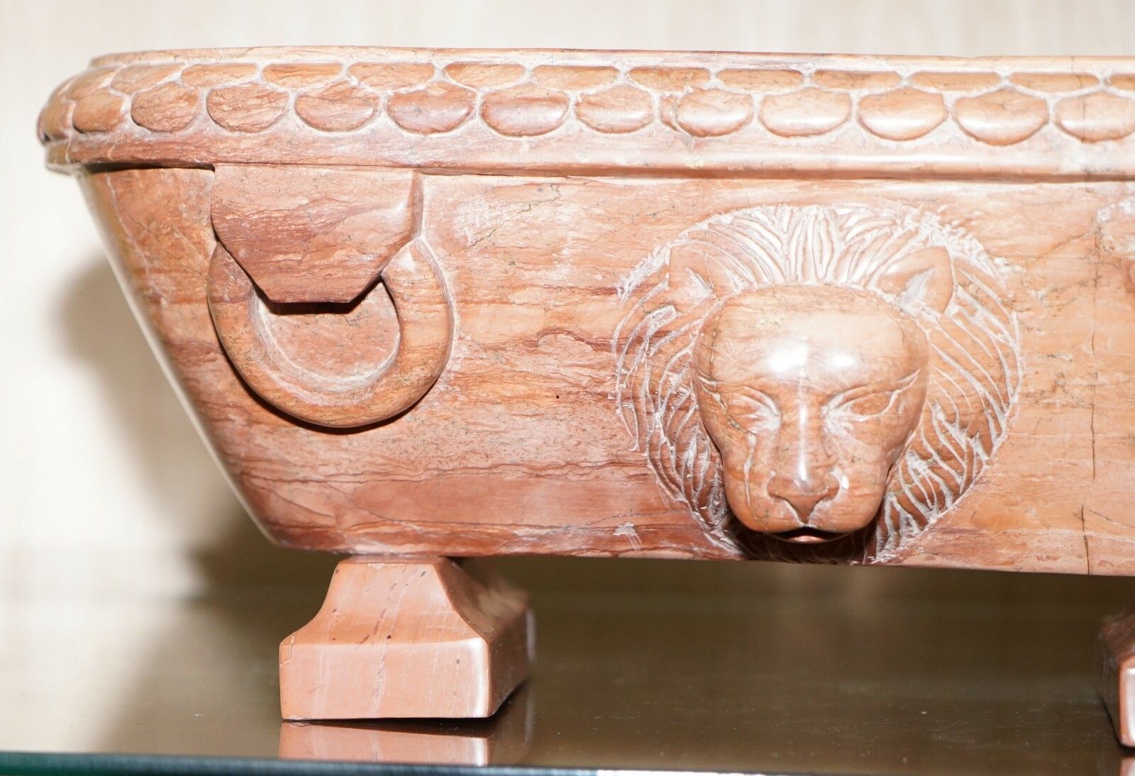 Rare Original Early 19th Century Roman Grand Tour Rosso Antico Marble Lion Bath photo Art