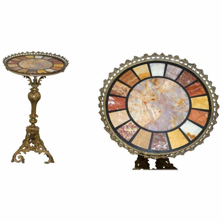 Rare Circa 1820 Regency Ornately Cast Italian Brass Side Table Speciamine Marble
