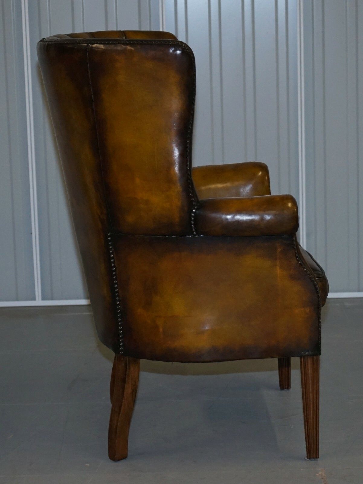 Furniture Fully Restored Vintage Chesterfield Porters Wingback Armchair Brown Leather photo