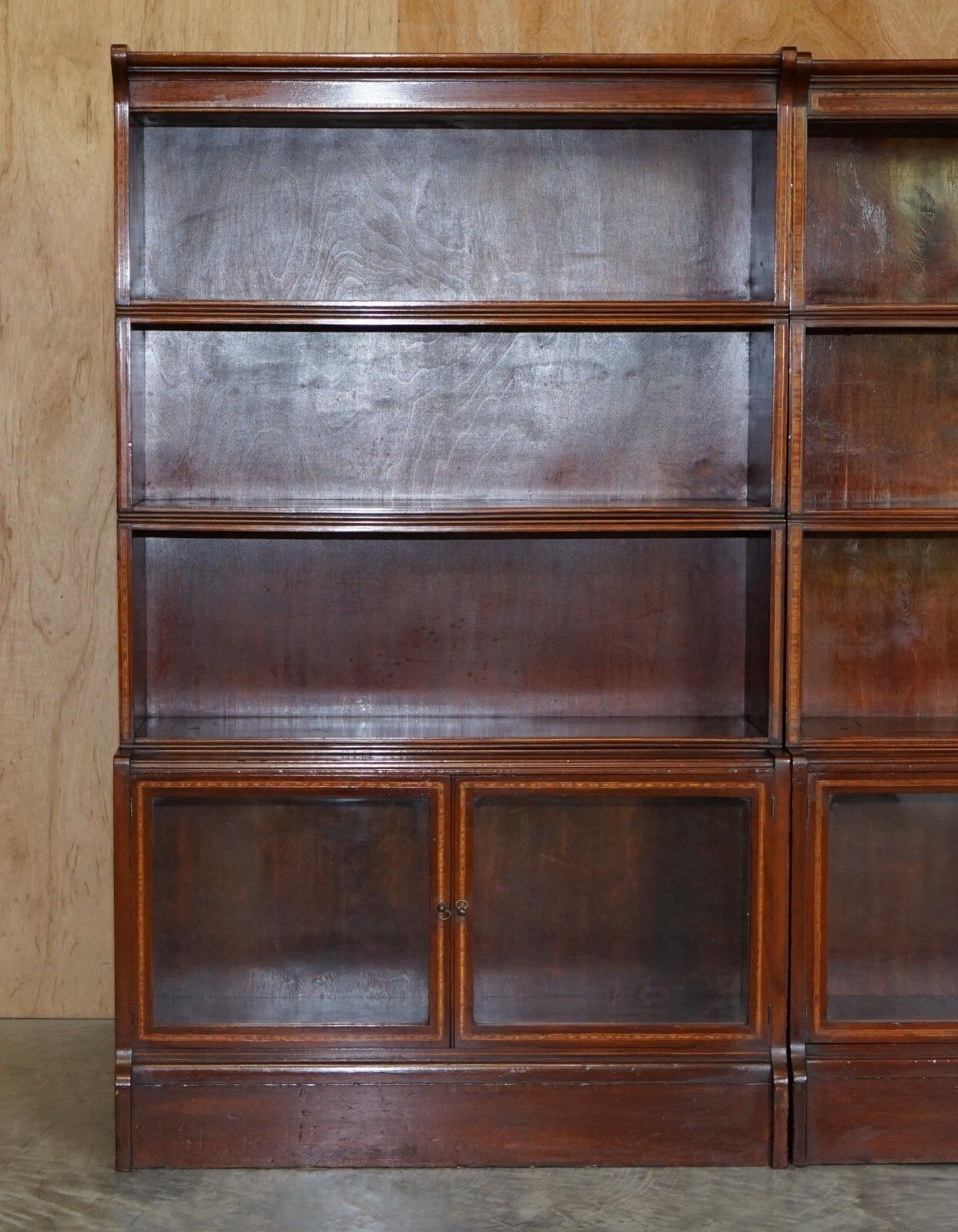 Antique Pair Of William Baker Co Mahogany Satinwood & Walnut Legal Bookcases photo for sale