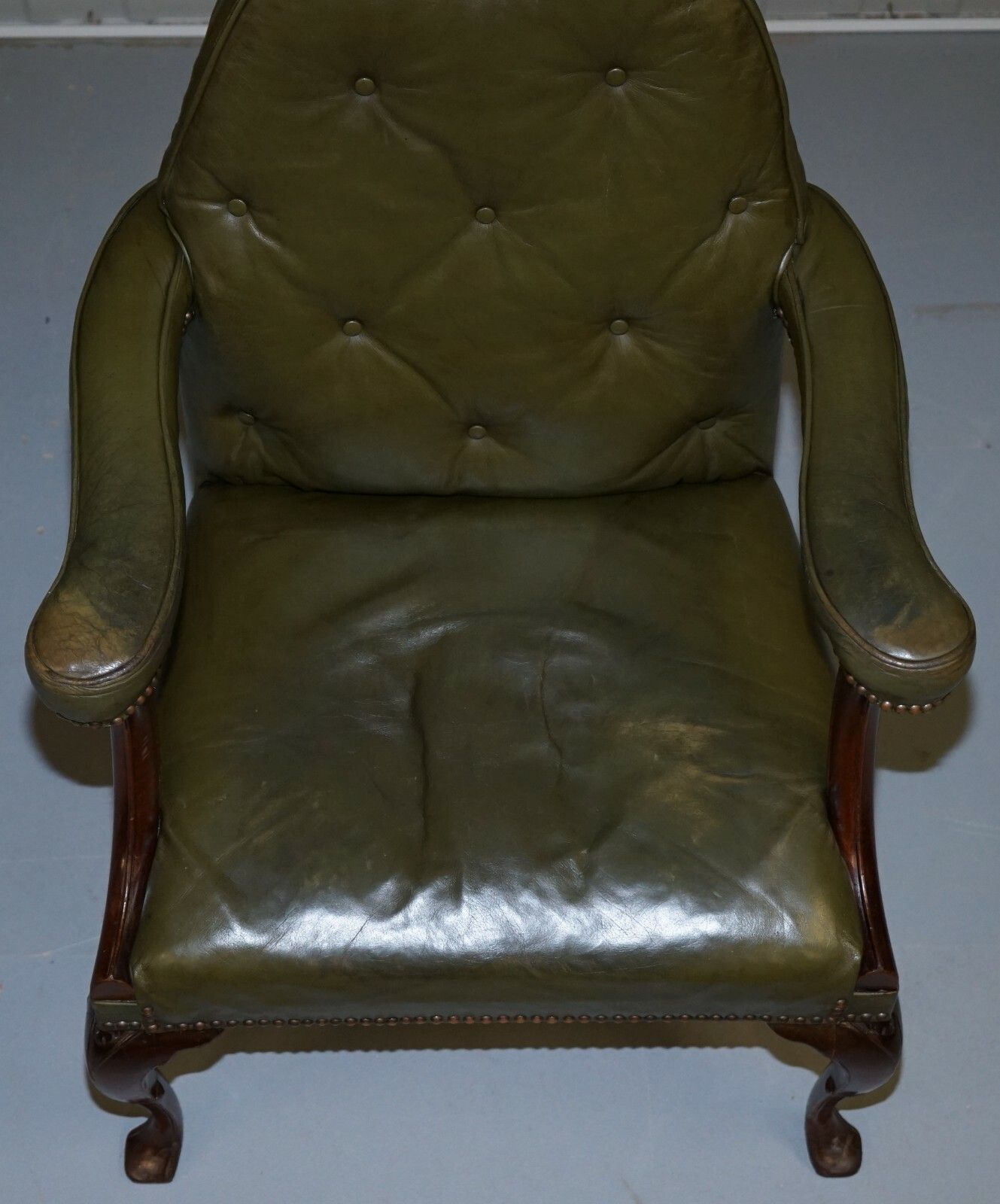 Circa 1800 Gothic Revival Georgian Irish Chesterfield Leather Carver Armchair photo 4200.0