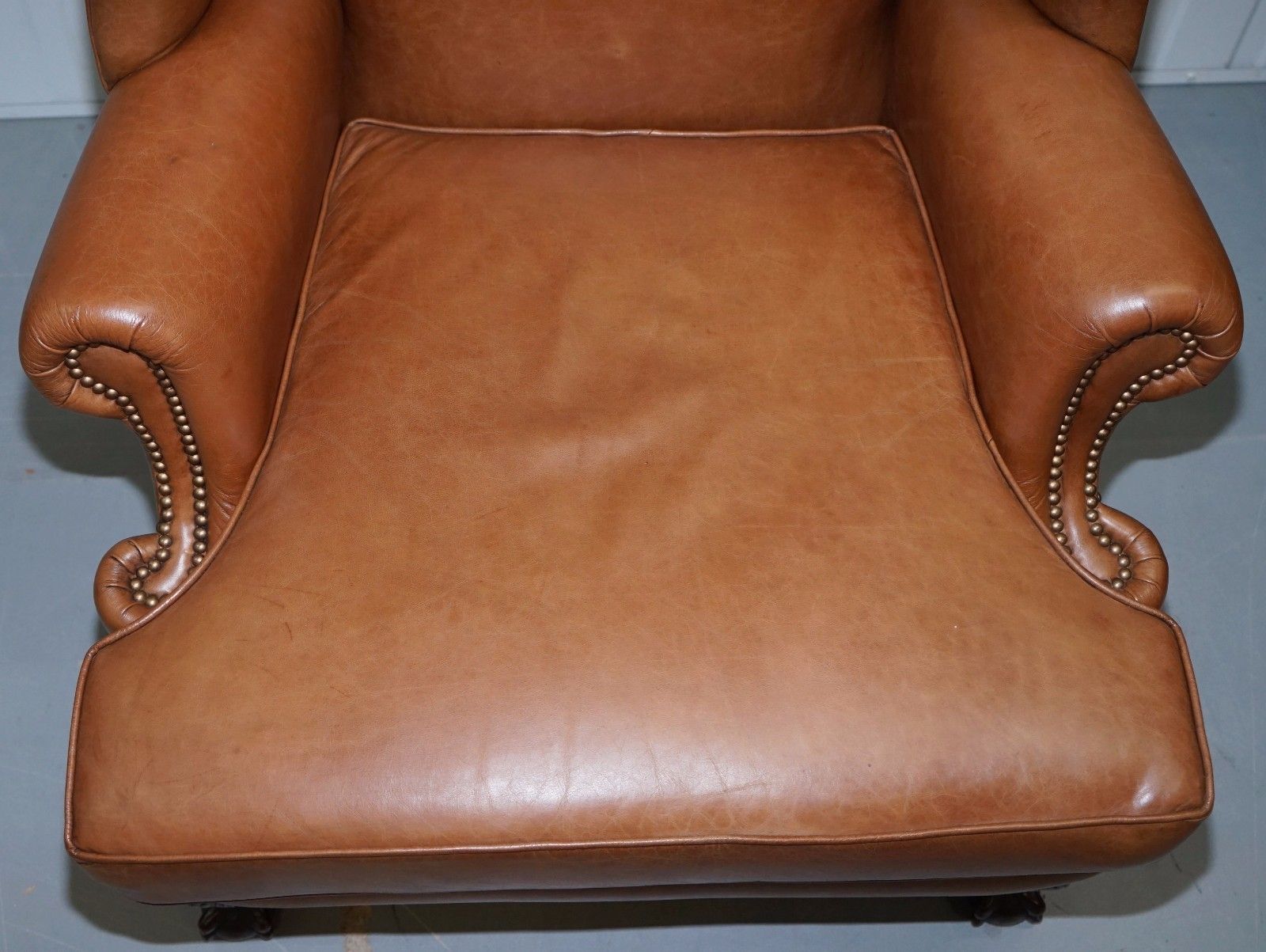 Pair Of Restored Brown Leather Circa 1860 Wingback Armchairs Claw & Ball Feet photo Furniture