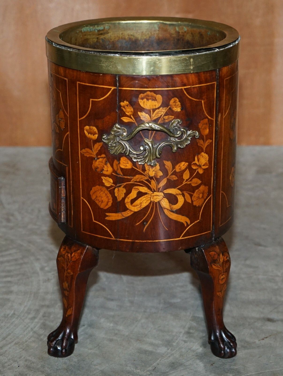 Exquisite Antique Circa 1800 Dutch Inlaid Wine Cooler Bucket Claw & Ball Feet photo buy