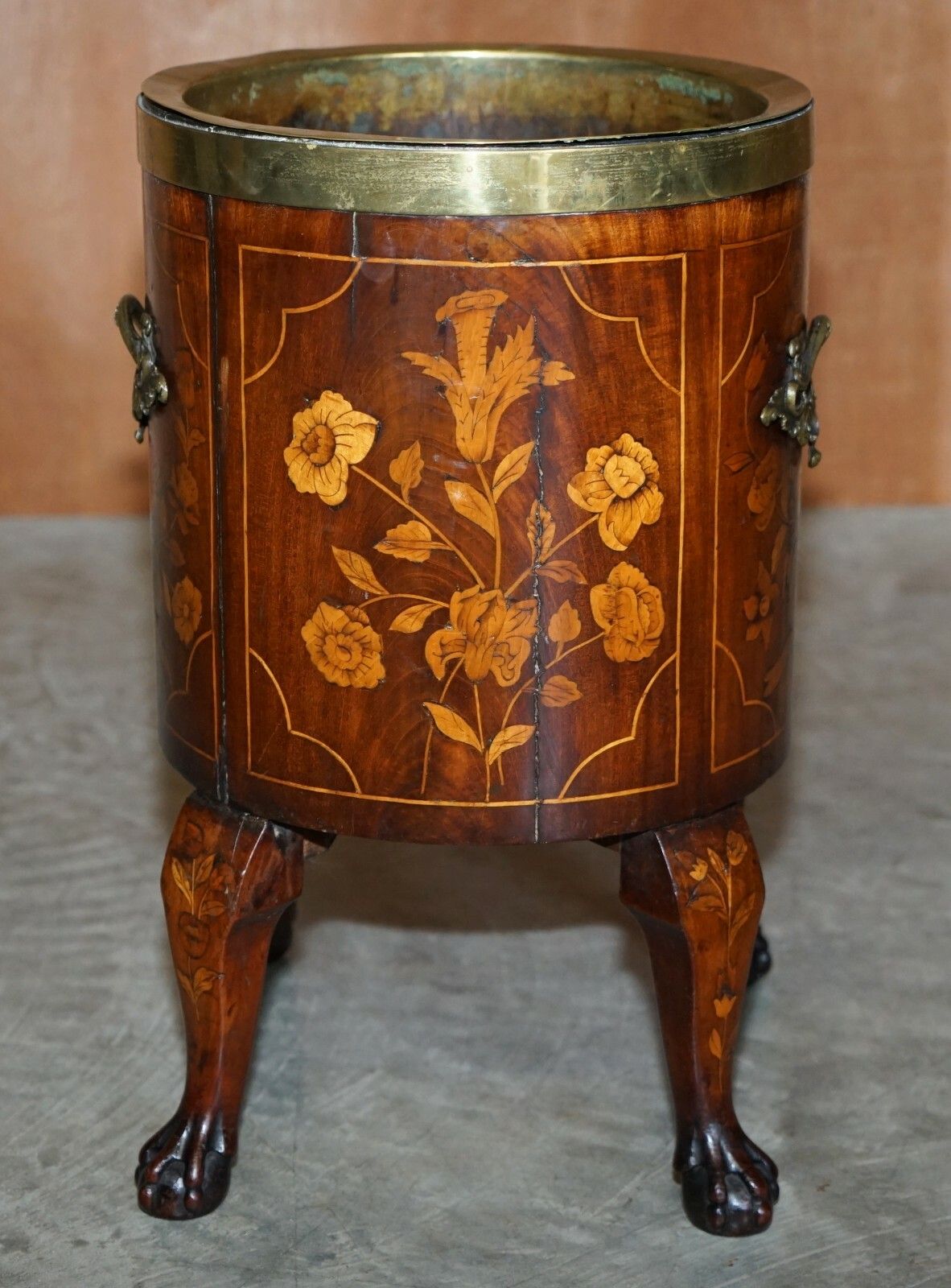 Exquisite Antique Circa 1800 Dutch Inlaid Wine Cooler Bucket Claw & Ball Feet photo vintage
