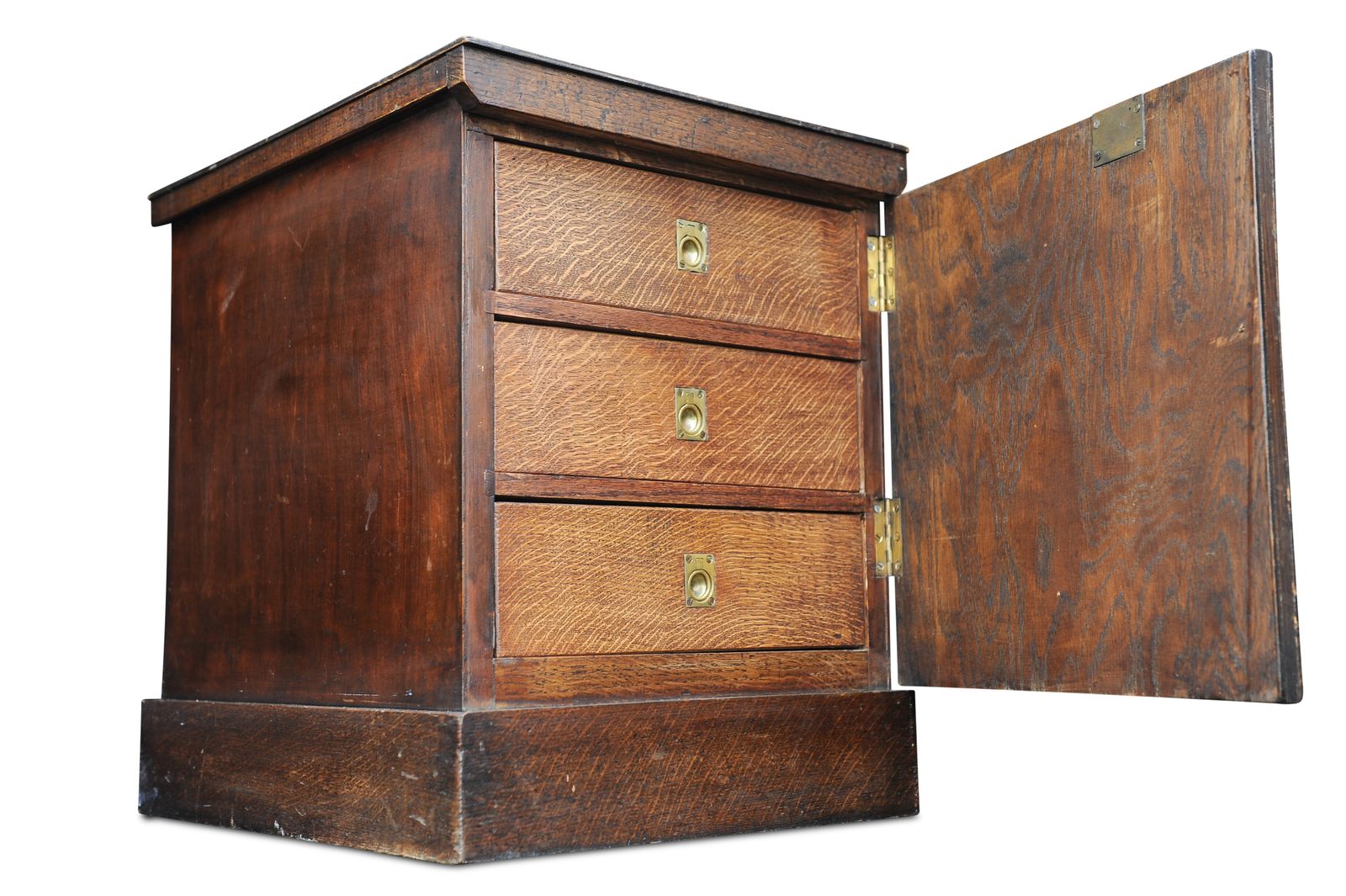 Victorian Oak Library Three Drawer Lockable Collectors Cabinet Chest With Brass Fixtures photo vinterior