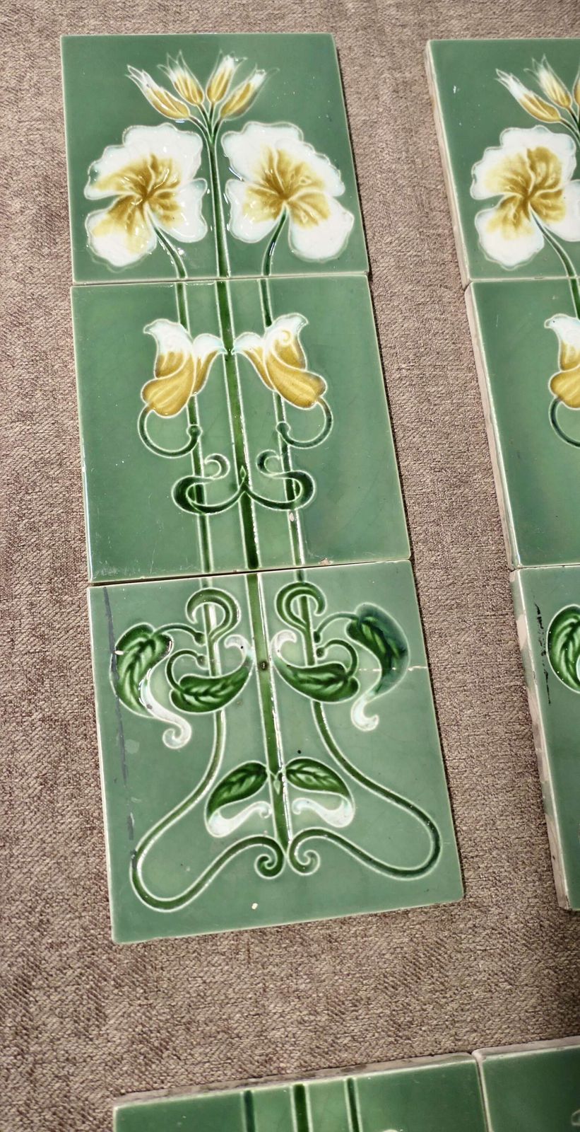 A Set Of 8 Art Nouveau Embossed Ceramic Tiles photo Home Fixtures