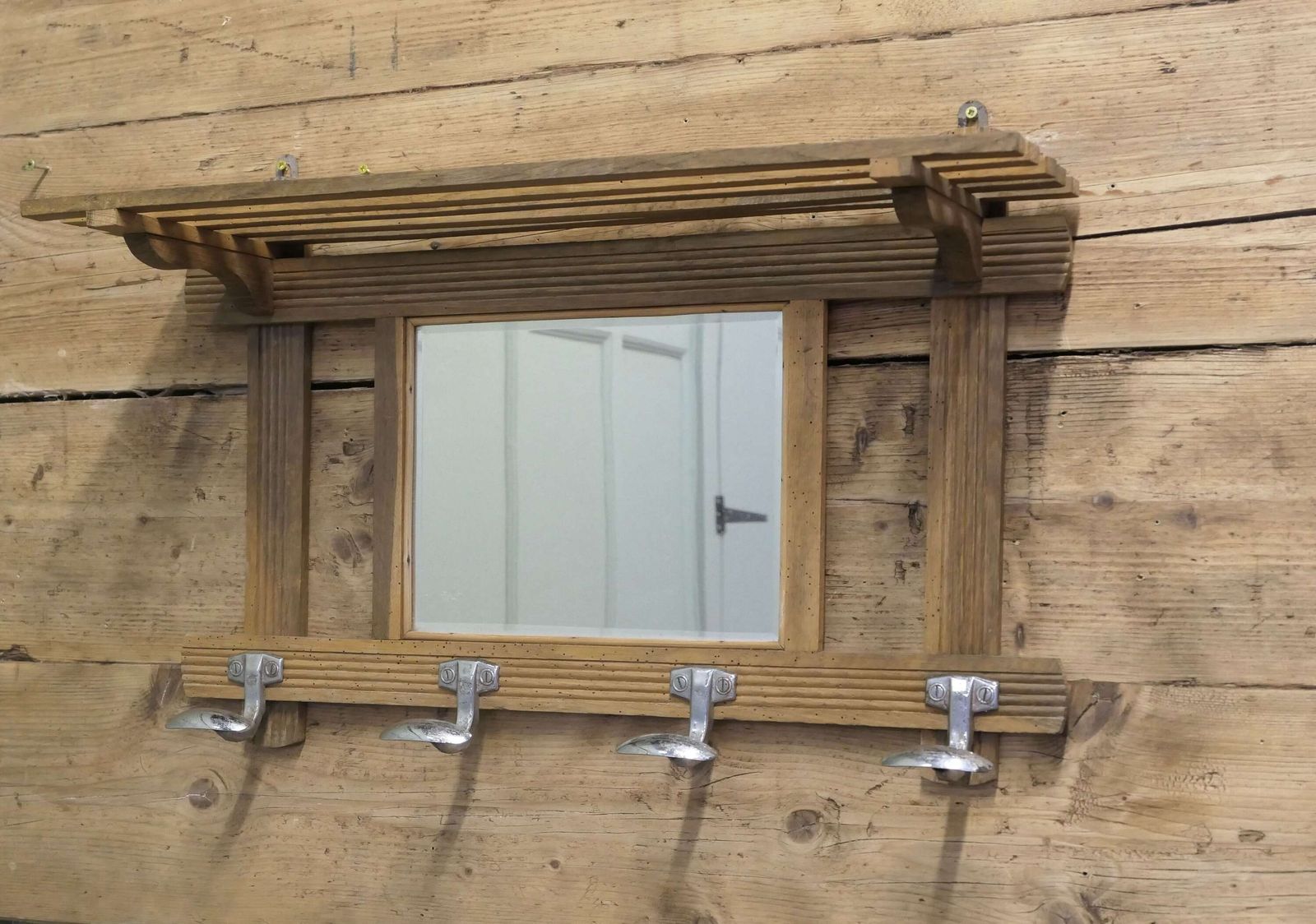 Arts And Crafts French Pine Wall Mirror With Shelf And Coat Hooks photo furniture