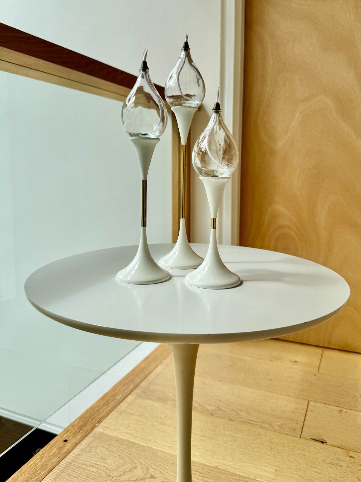 Rare 1970s Space Age Clear Drops Trio By Freddie Andersen In White & Gold, Boxed photo for sale