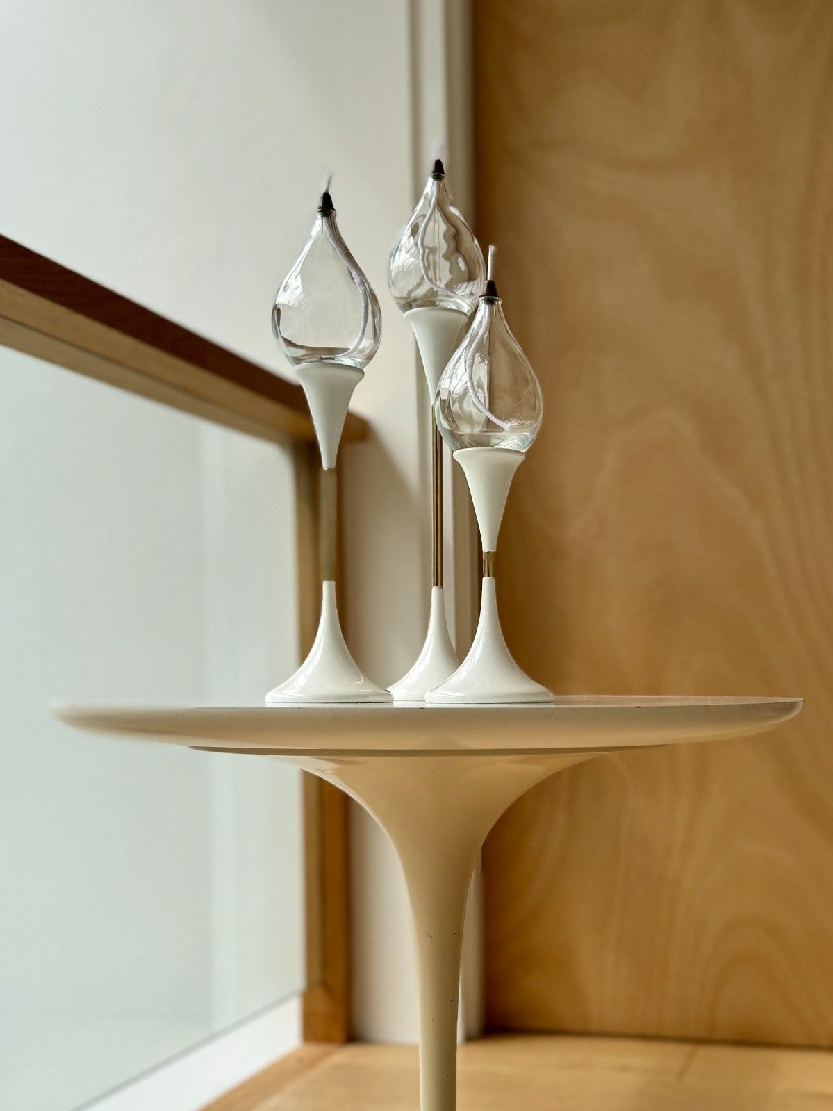 Rare 1970s Space Age Clear Drops Trio By Freddie Andersen In White & Gold, Boxed photo vintage
