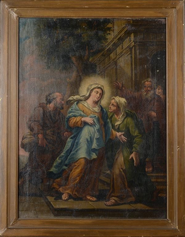 Antique Italian School 18th Century Oil Painting On Canvas Visitation photo for sale