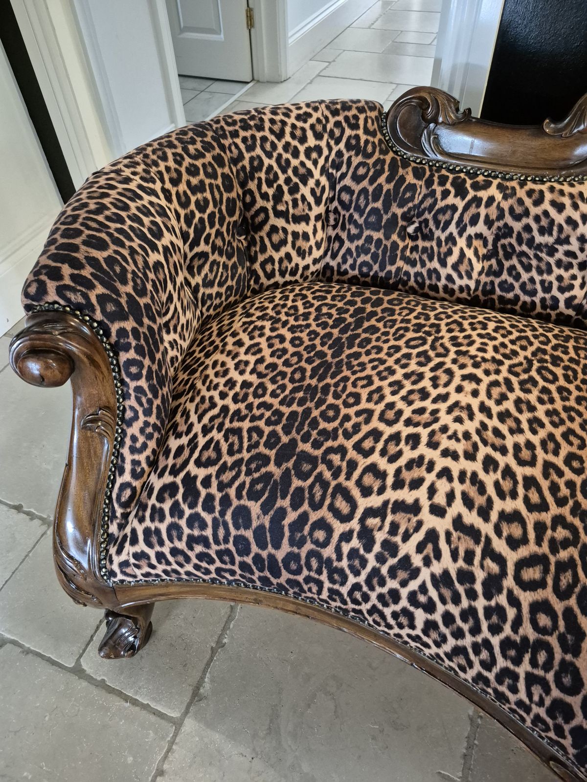 Victorian Mahogany Chaise Longue   Leopard/Velvet Material photo for sale