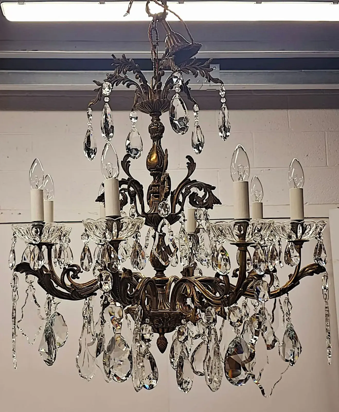 A Stunning Early 20th Century Italian Gilt Bronze And Crystal Eight Branch Rewired Chandelier photo for sale