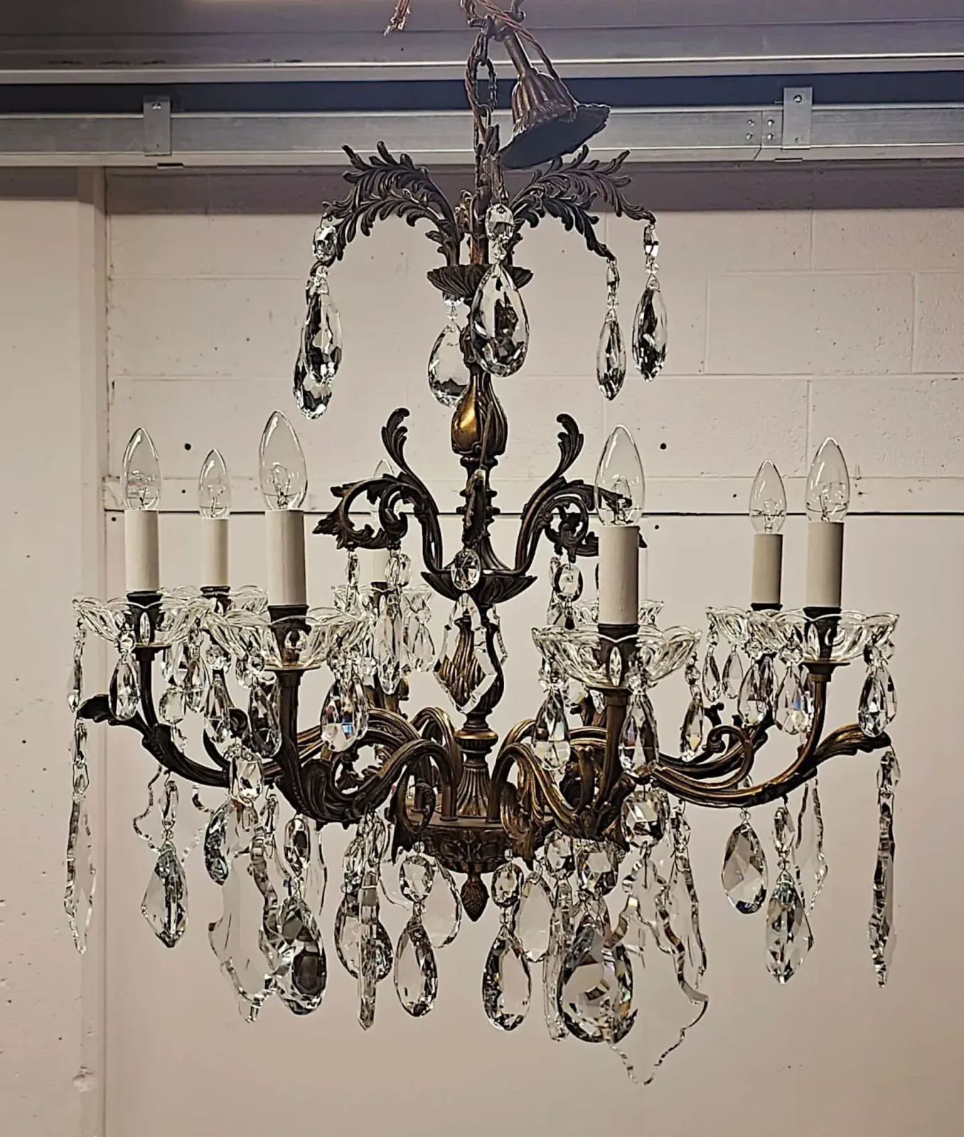 A Stunning Early 20th Century Italian Gilt Bronze And Crystal Eight Branch Rewired Chandelier photo Lighting