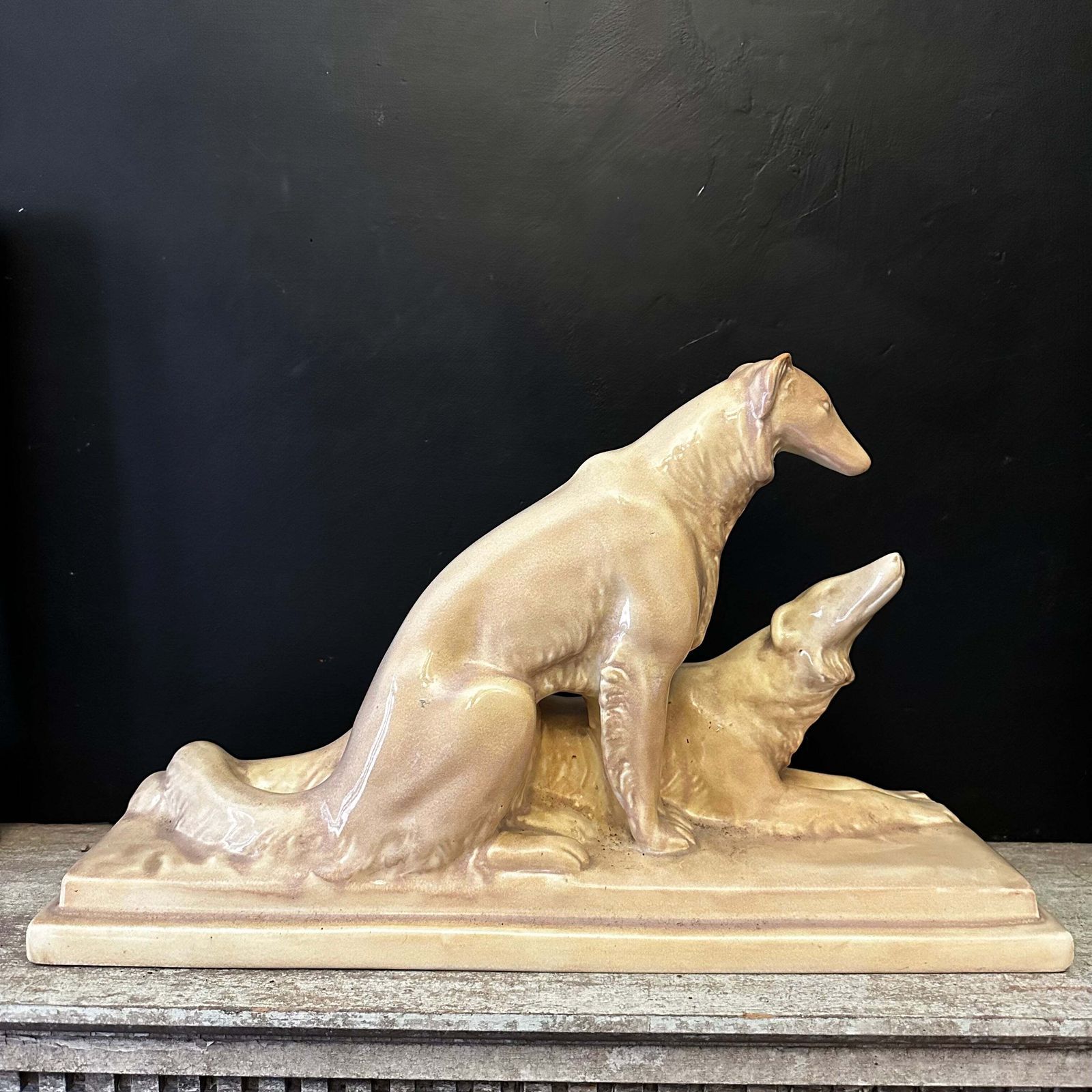 French Art Deco Greyhound/Borzois Group — C.1930 Fiaence Ceramic photo for sale