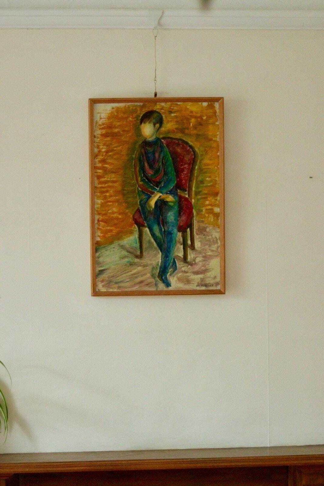 Original Vintage Oil On Panel – "Sitting Woman" Sir Falk 68 – Framed, 44.5 X 30.5 Cm (17.5" X 12") photo furniture