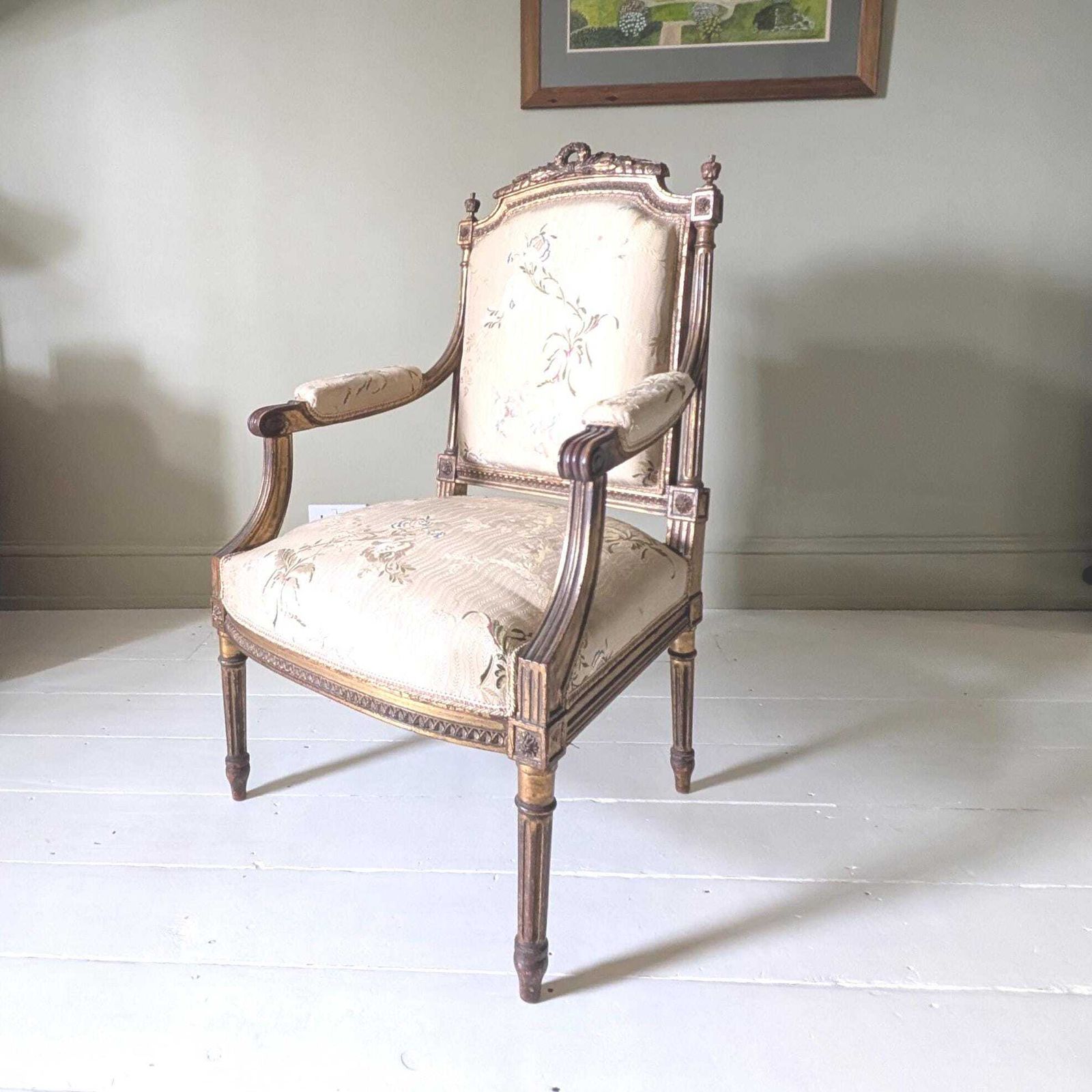 A Pair Of Antique French Carved Armchairs Or Fauteuil In Original Paint And Gilt C1900 photo for sale