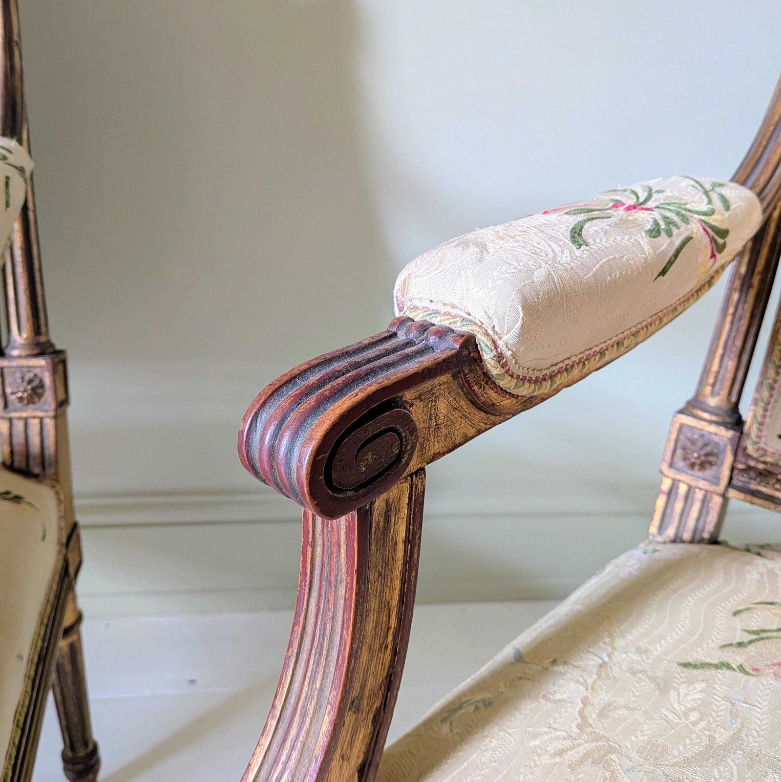 A Pair Of Antique French Carved Armchairs Or Fauteuil In Original Paint And Gilt C1900 photo buy