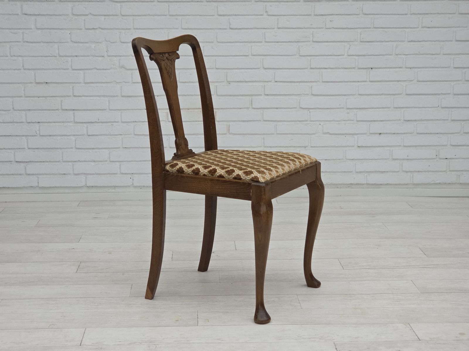1930s, Set Of 6 Danish Vintage Chairs, Furniture Velour, Oak Wood, Reupholstered. photo for sale