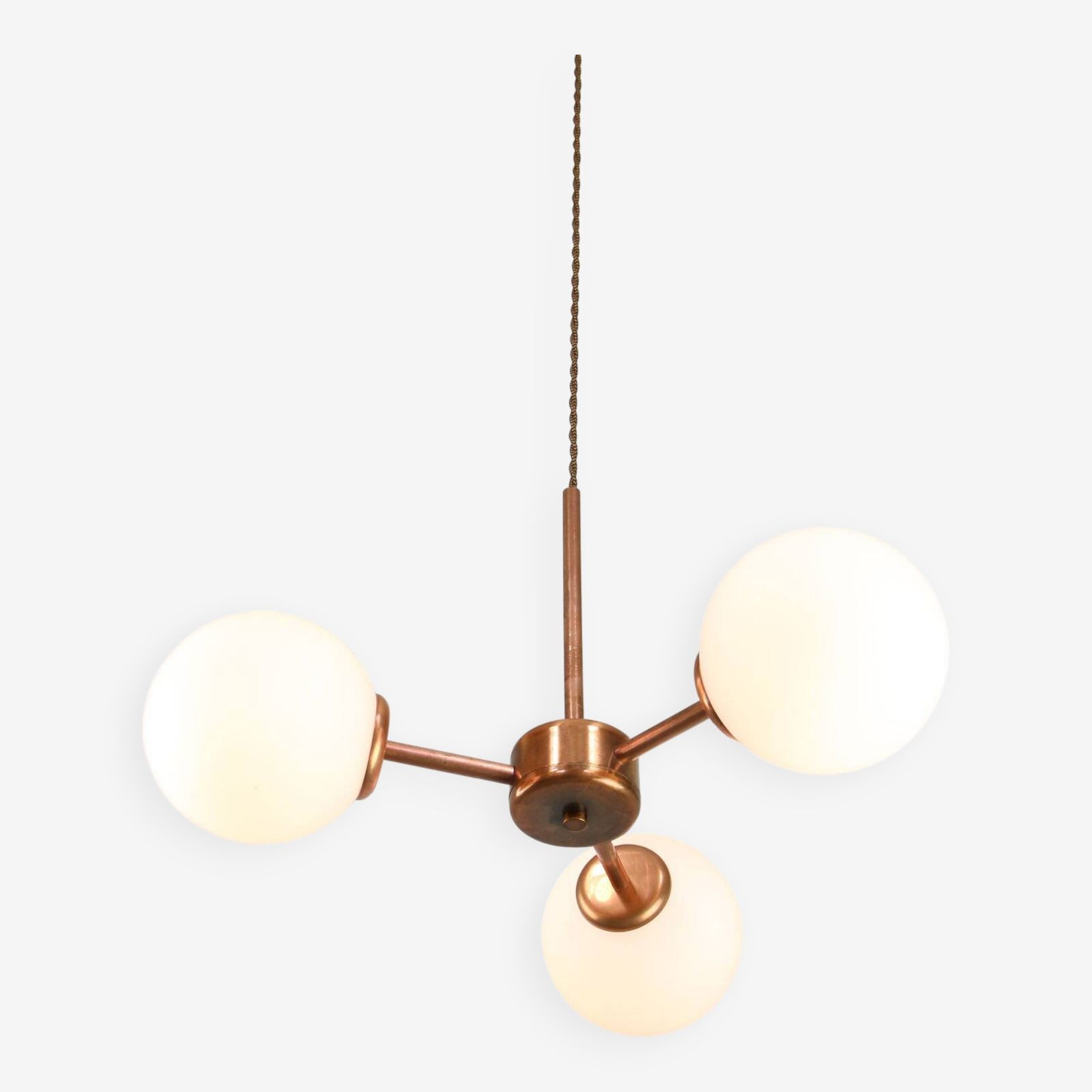 Mid Century Modern Italian Chandelier In Copper And Opaline Glass, 1960s