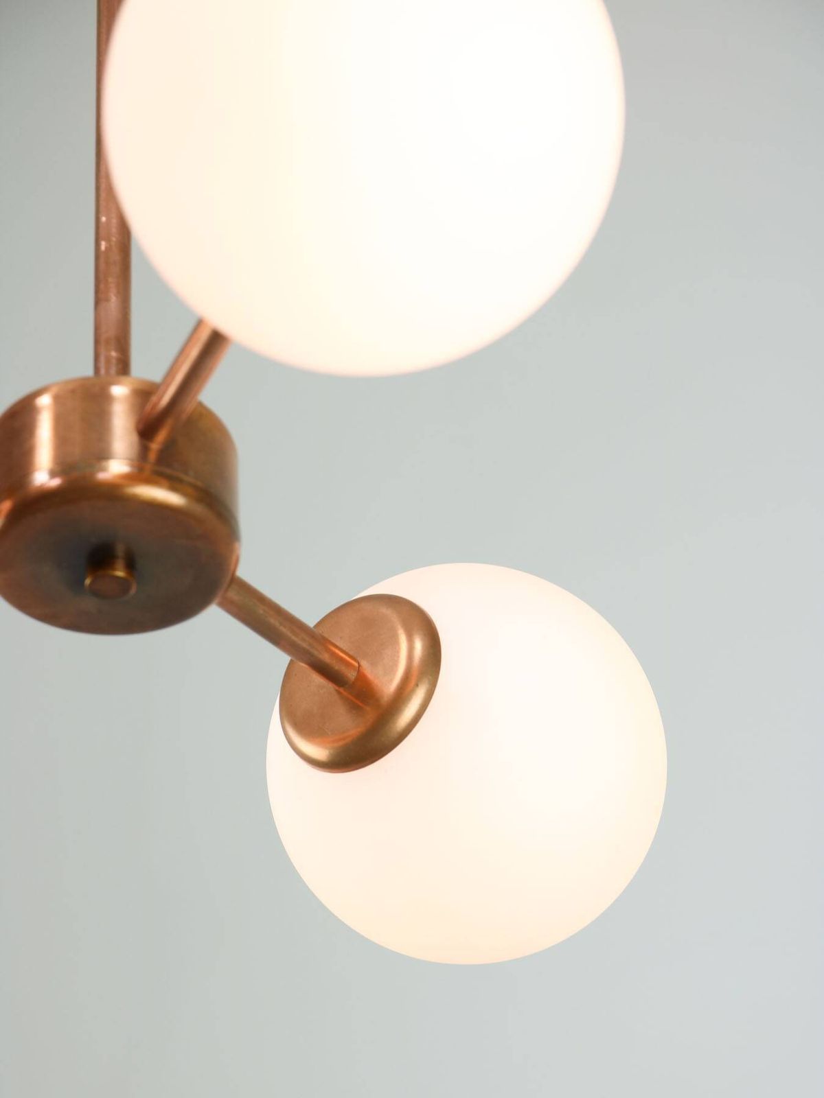 Mid Century Modern Italian Chandelier In Copper And Opaline Glass, 1960s photo for sale