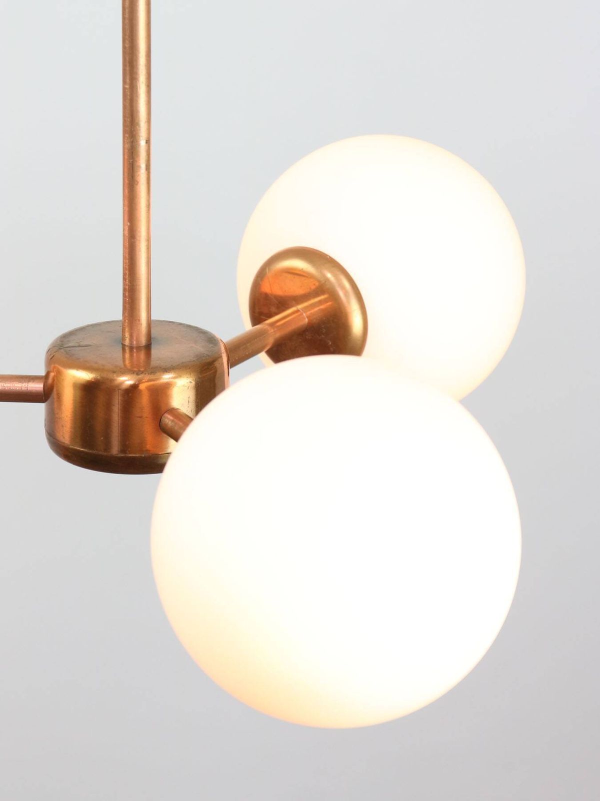 Mid Century Modern Italian Chandelier In Copper And Opaline Glass, 1960s photo Lighting