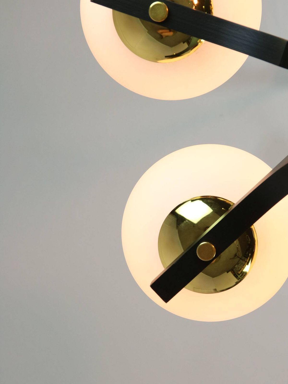 Lighting Mid Century Modern Italian Brass And Opaline Chandelier photo