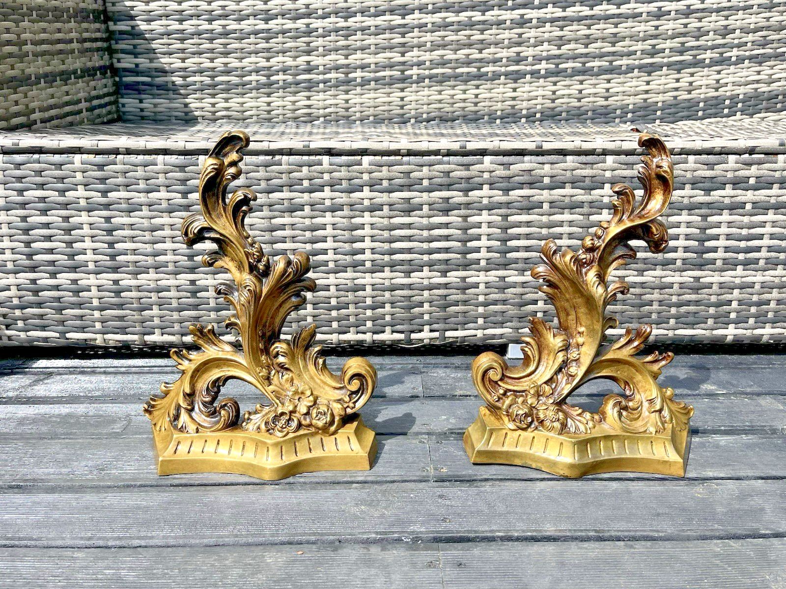 photo furniture French Rococo Style Acanthus Fireside Fire Dogs Andirons Chenet Antique Vintage