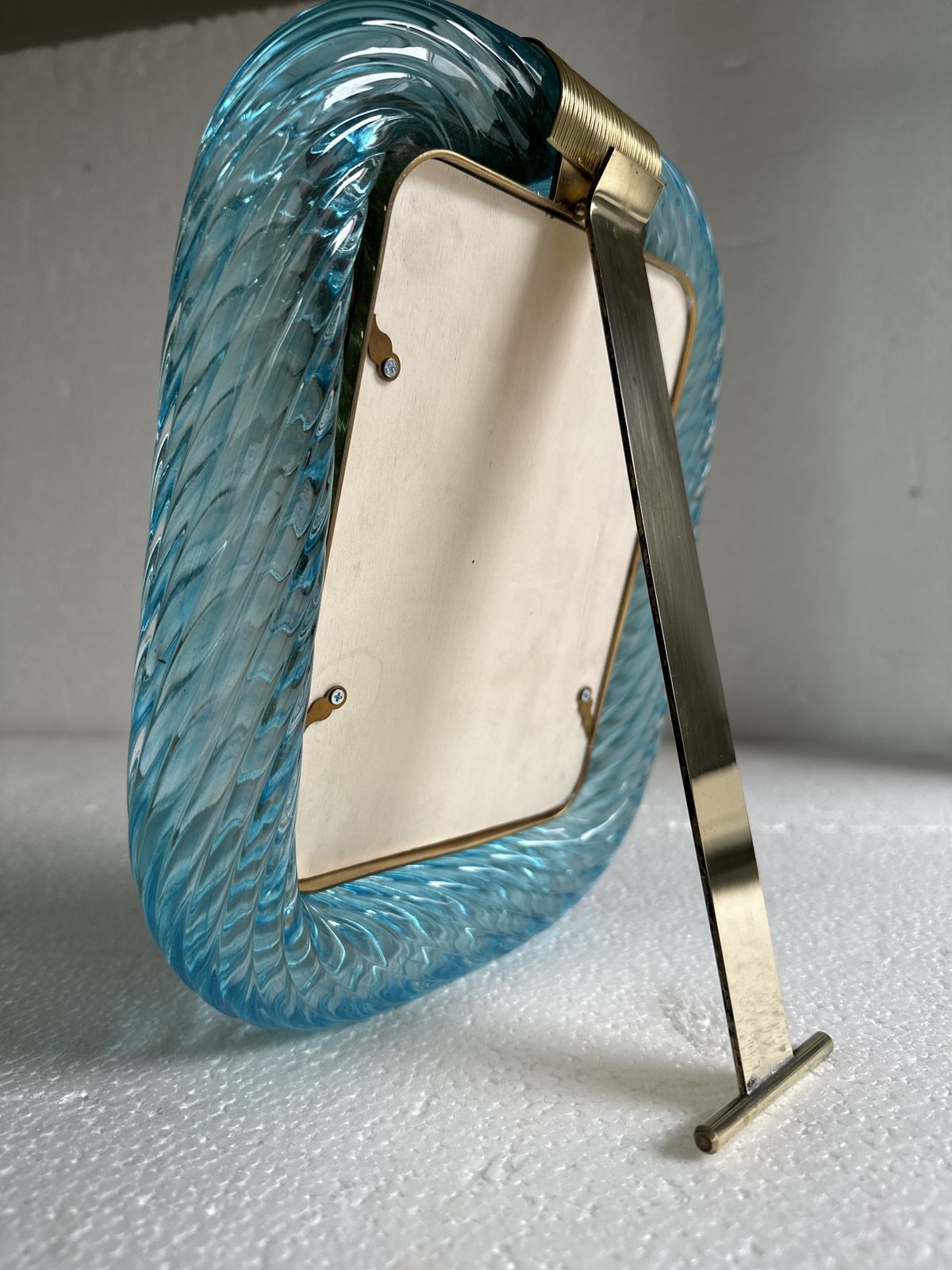 Mid Century Modern Style Light Blue "Torchon" Murano Glass Small Picture Frame And Brass In Barovier Style photo Home Decor