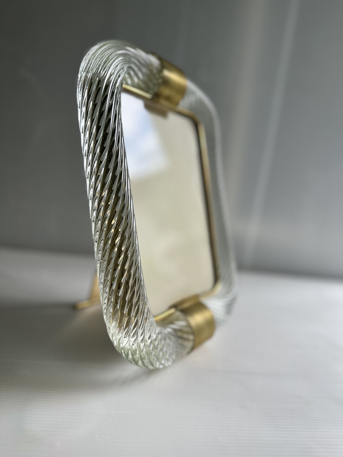 Mid Century Modern Style "Torchon" Murano Glass Picture Frame And Unaquered Brass In Barovier Style photo furniture