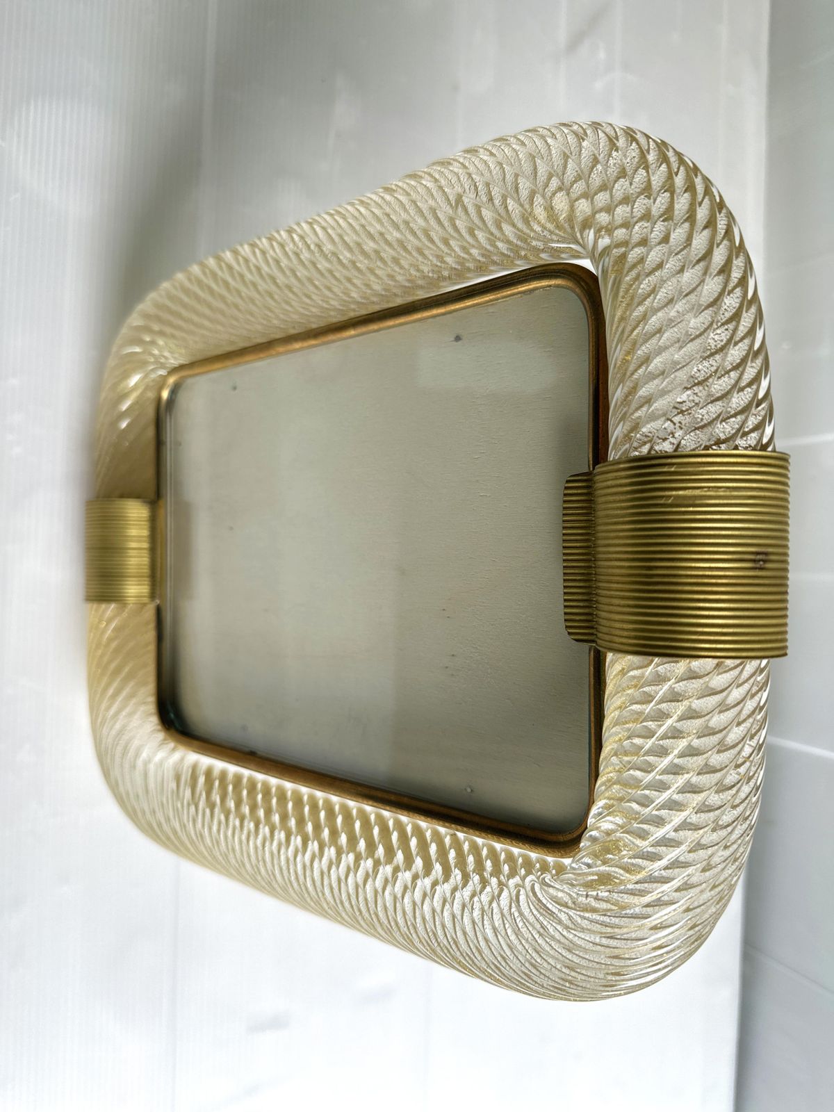 Mid Century Modern Style Gold "Torchon" Murano Glass Picture Frame And Brass In Barovier Style photo vintage