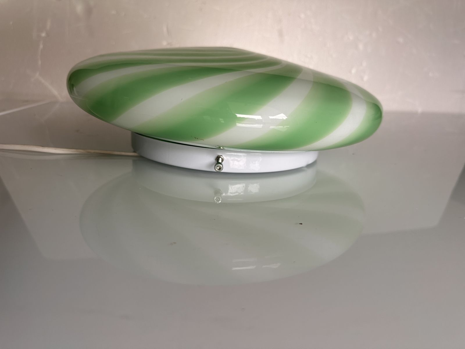 Contemporary Italian Milky White And Clear Green Swirls Murano Glass Flush Mount Or Wall Sconce photo for sale