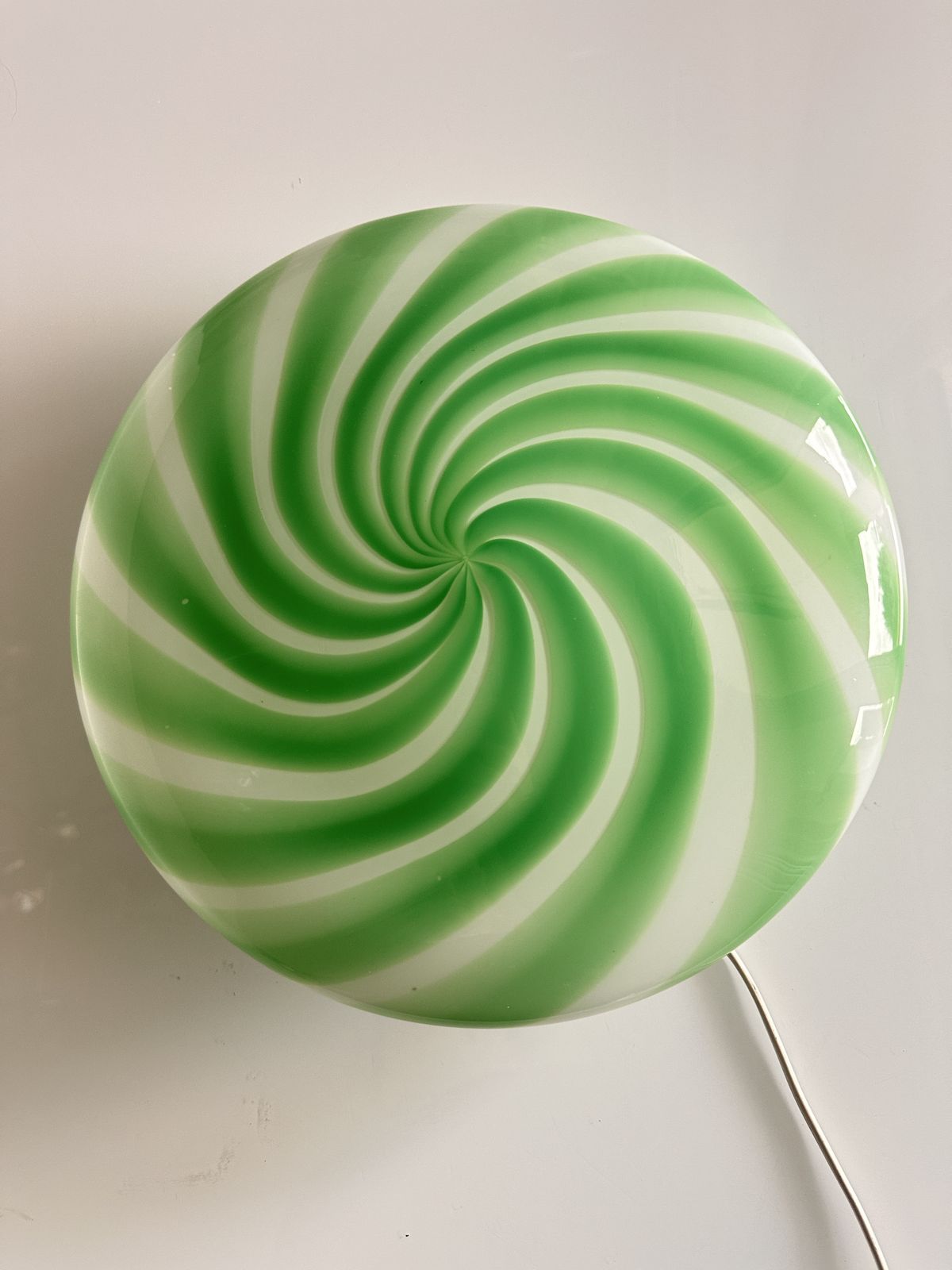 Contemporary Italian Milky White And Clear Green Swirls Murano Glass Flush Mount Or Wall Sconce