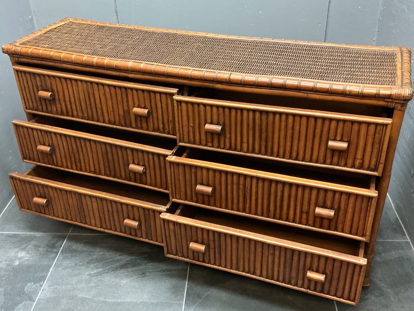 Vintage Bamboo And Wicker Chest Of Drawers photo furniture