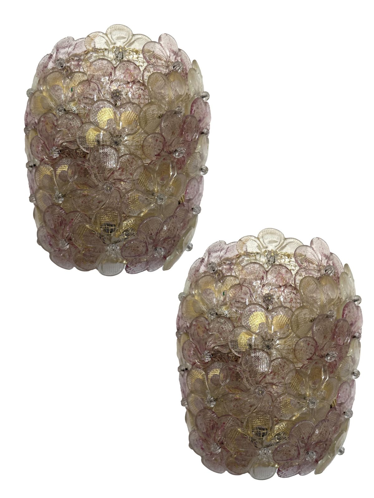 Set Of Two Venetian Gold And Violet "Flowers" Murano Glass Wall Sconces photo furniture